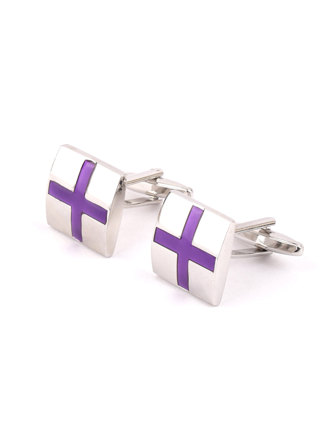 Silver Purple Cross Cufflink