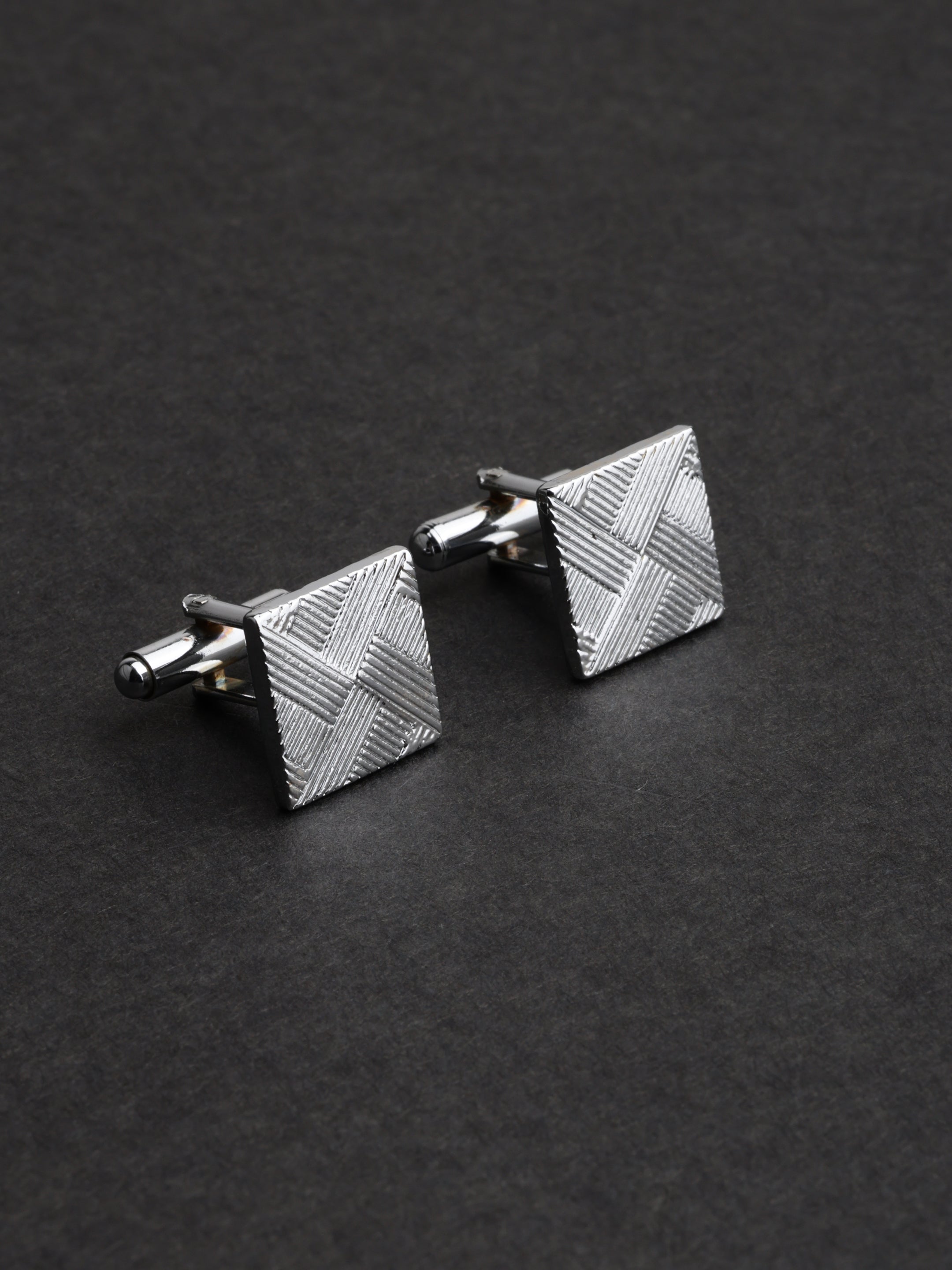 Silver Textured Engraved Cufflink