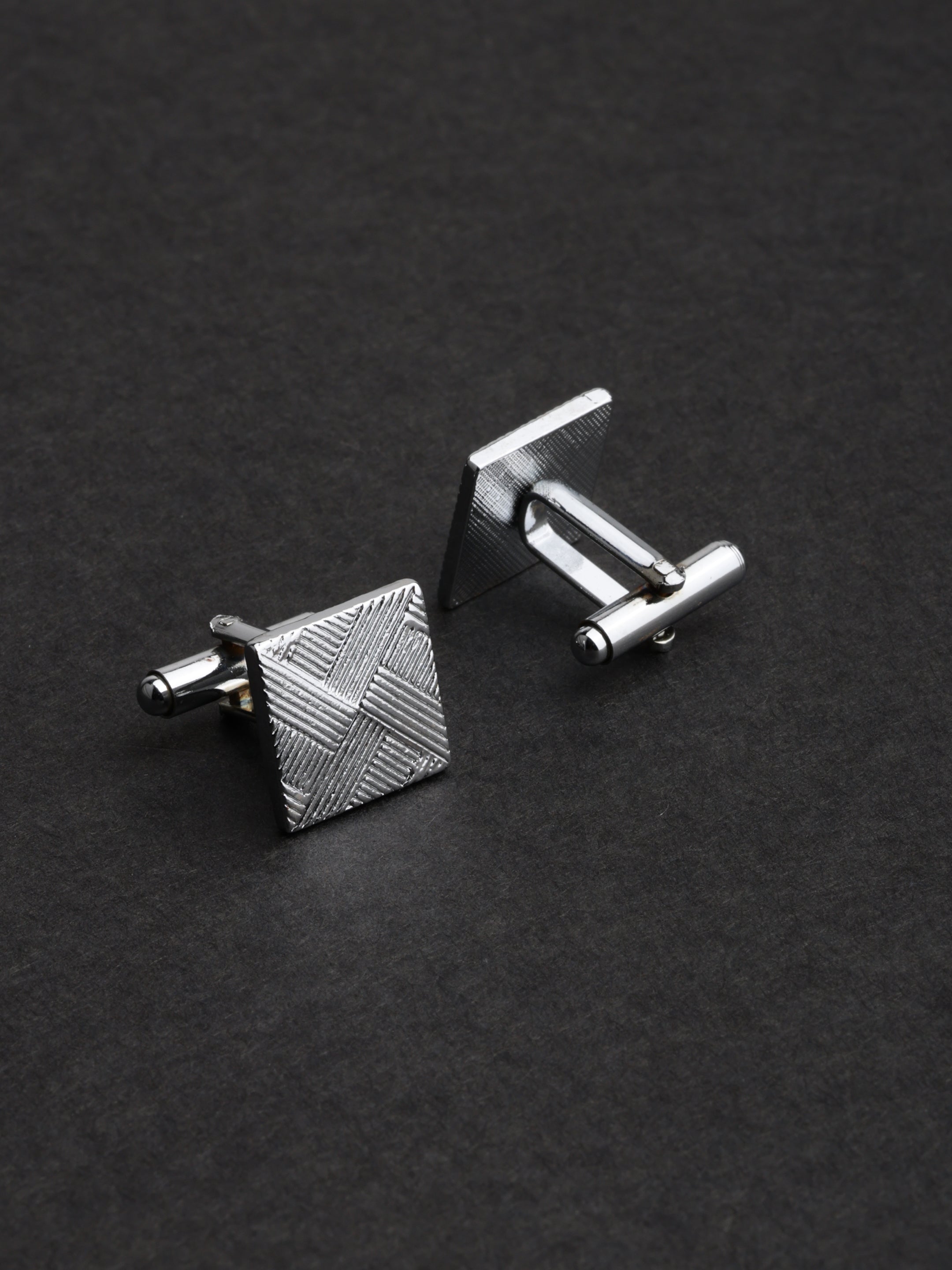 Silver Textured Engraved Cufflink
