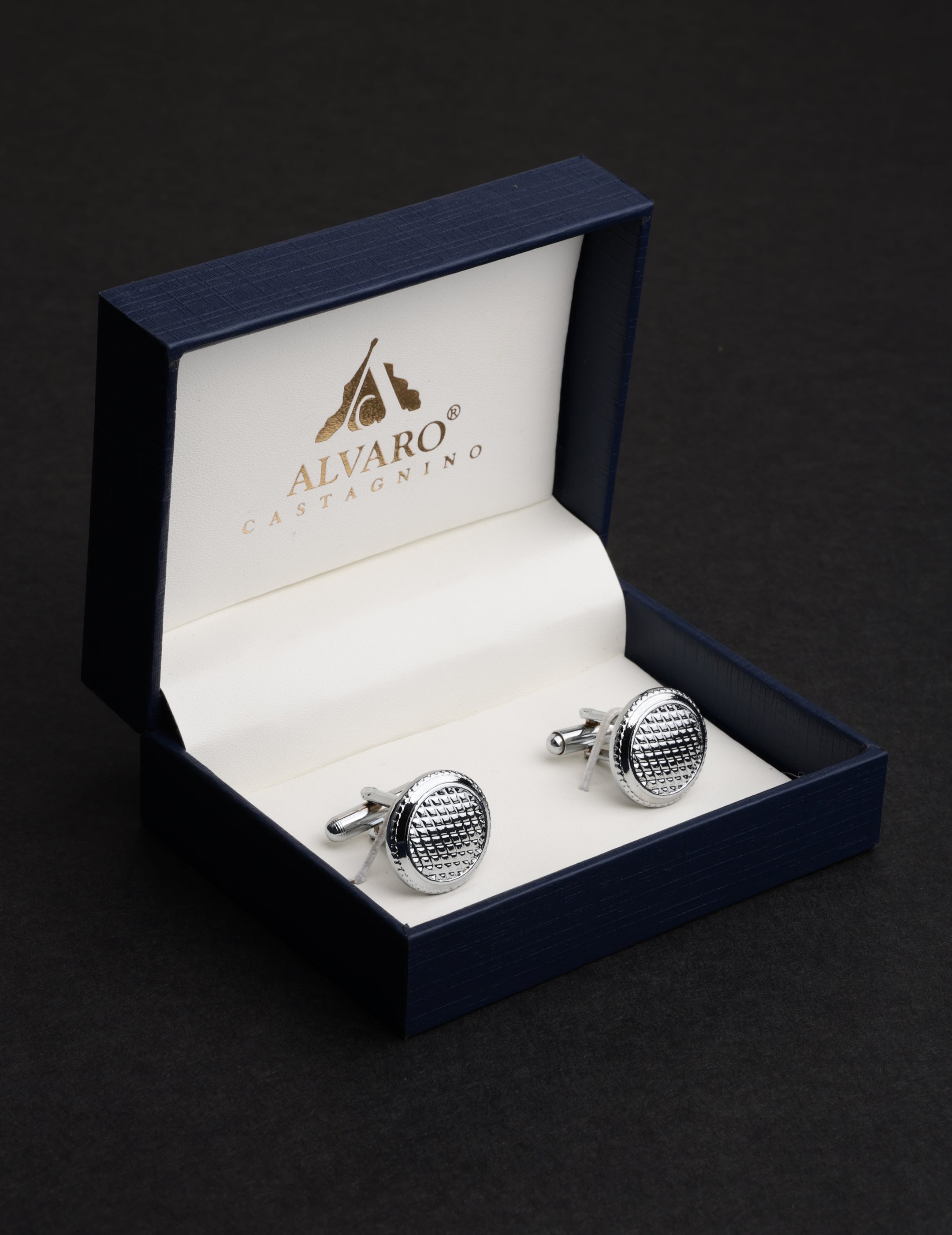 Silver Textured Round Cufflink