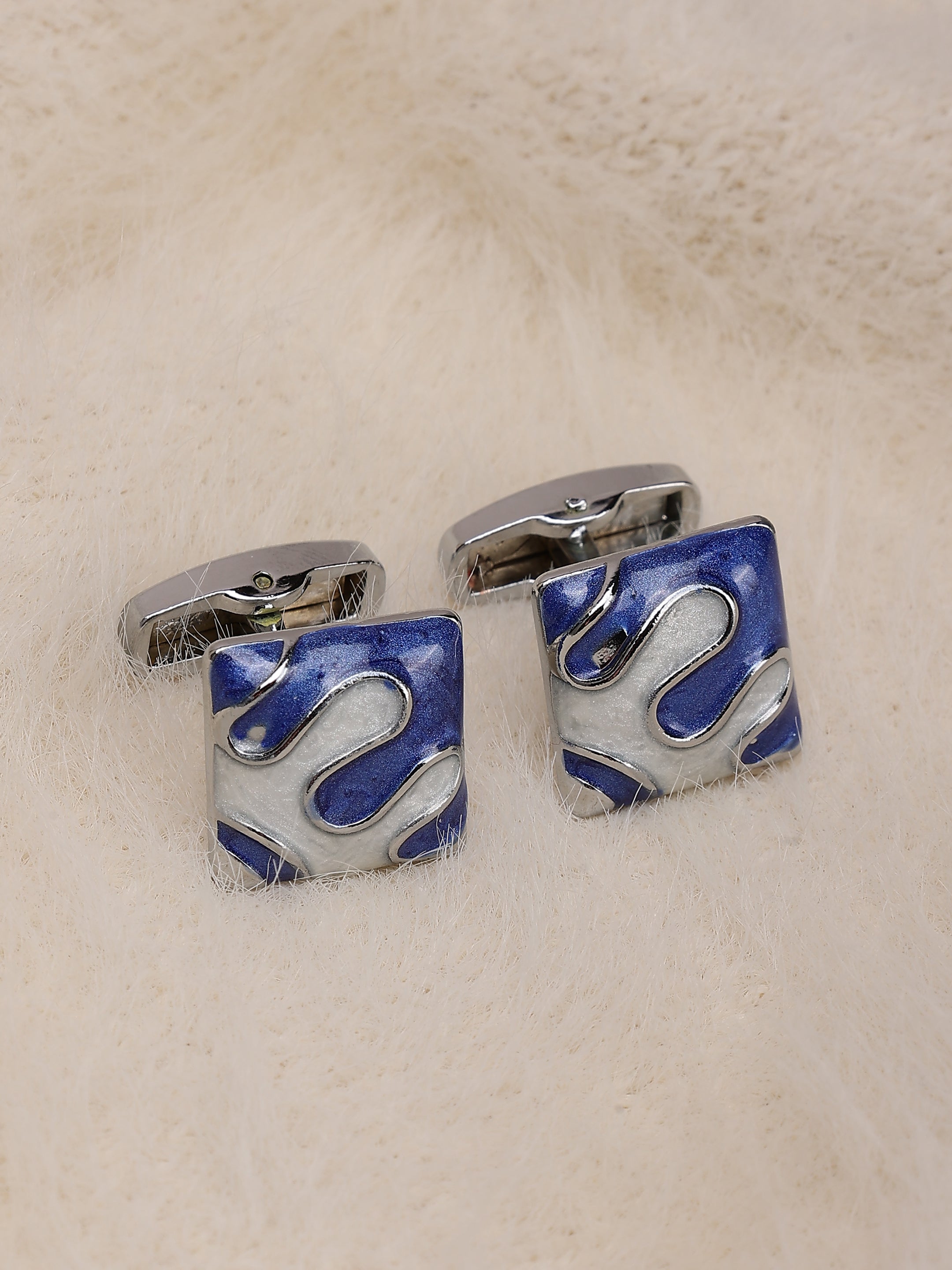 Blue & Silver Abstract Square Cufflinks