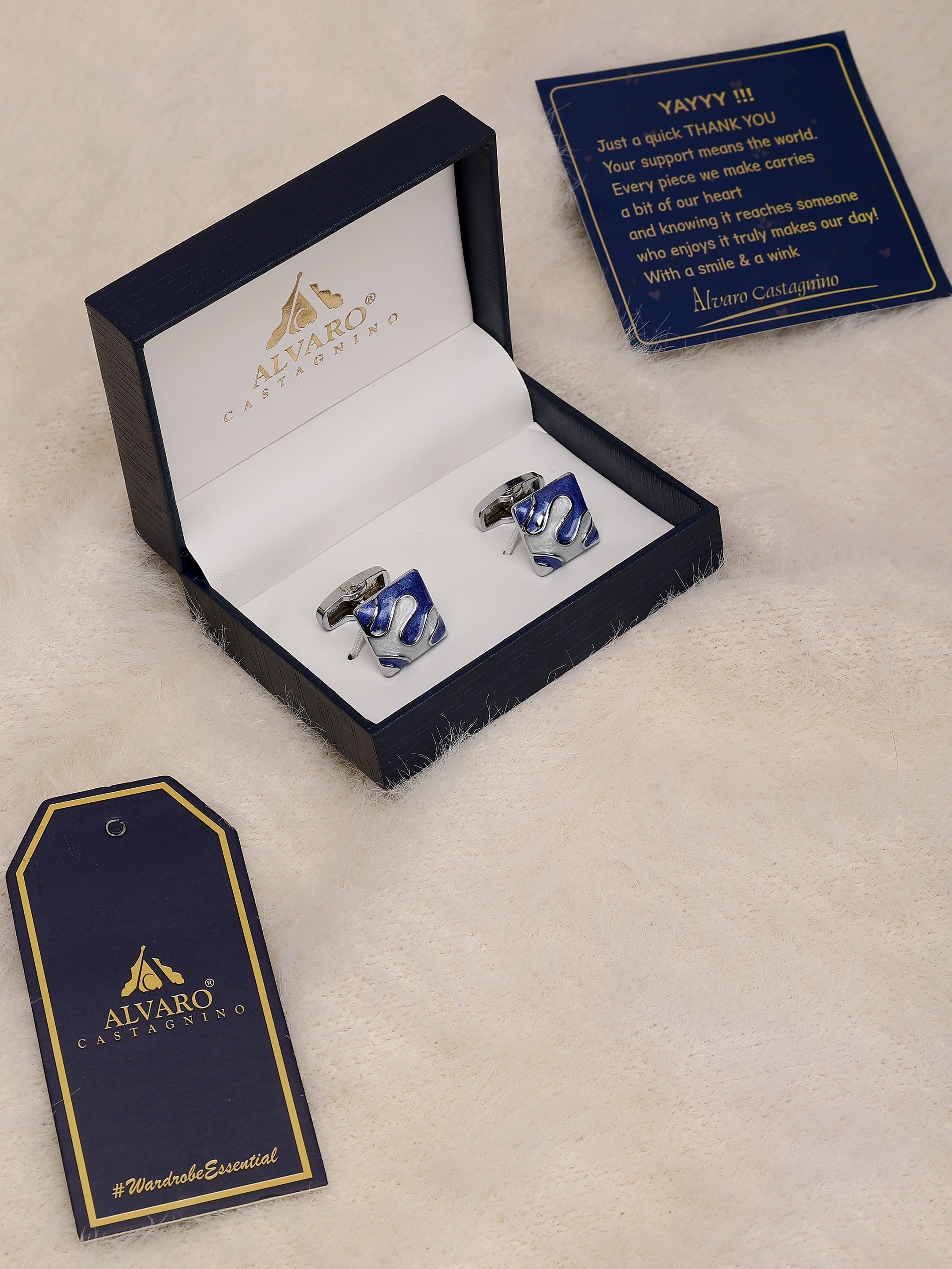 Blue & Silver Abstract Square Cufflinks