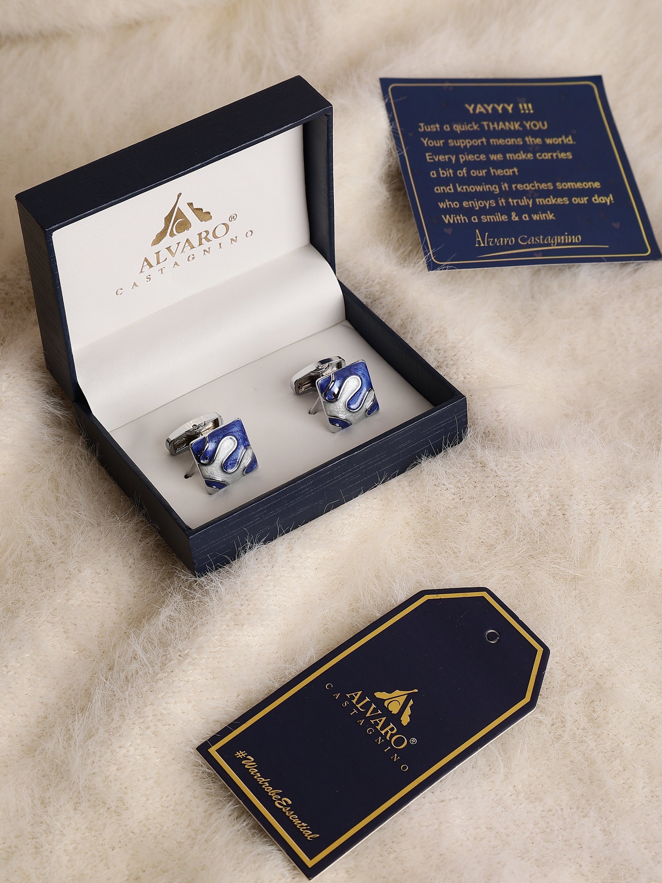 Blue & Silver Abstract Square Cufflinks