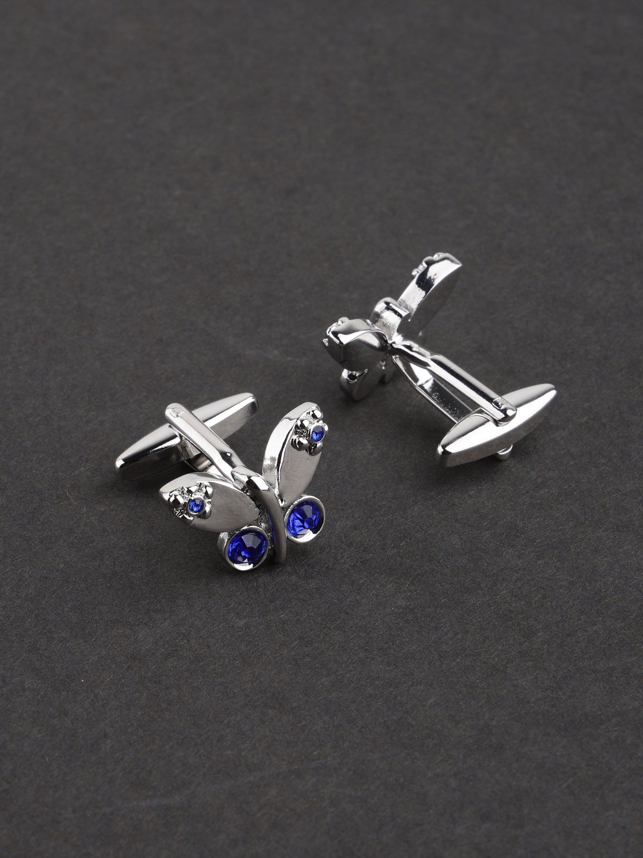 Silver Butterfly with Blue Crystals Cufflinks