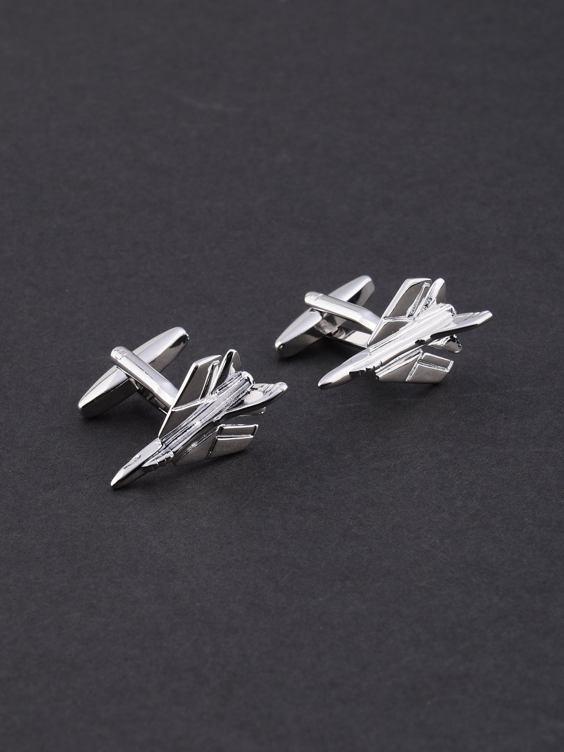 Silver Fighter Jet Aviation Cufflinks