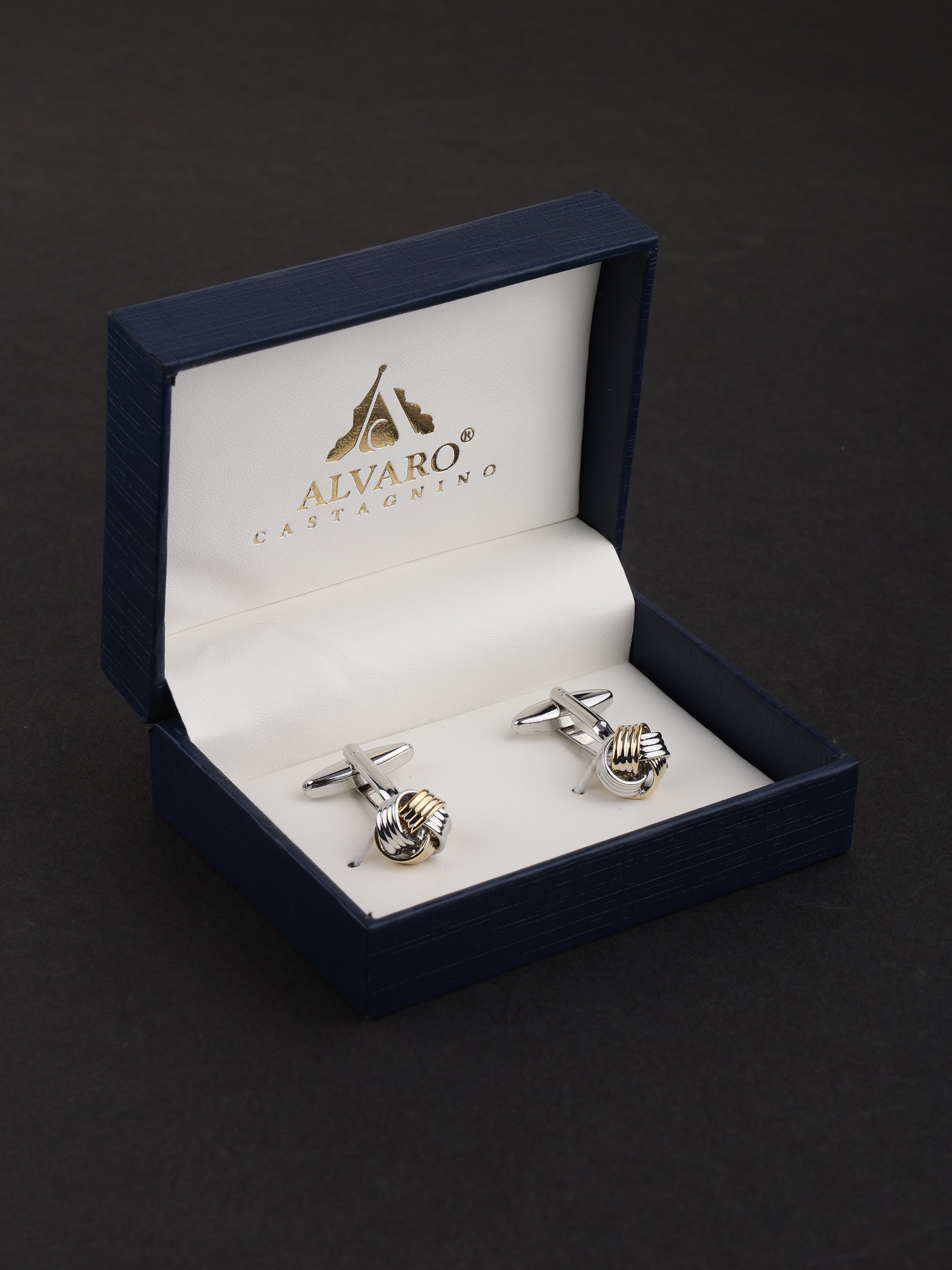 Dual-Tone Knot Silver Cufflinks