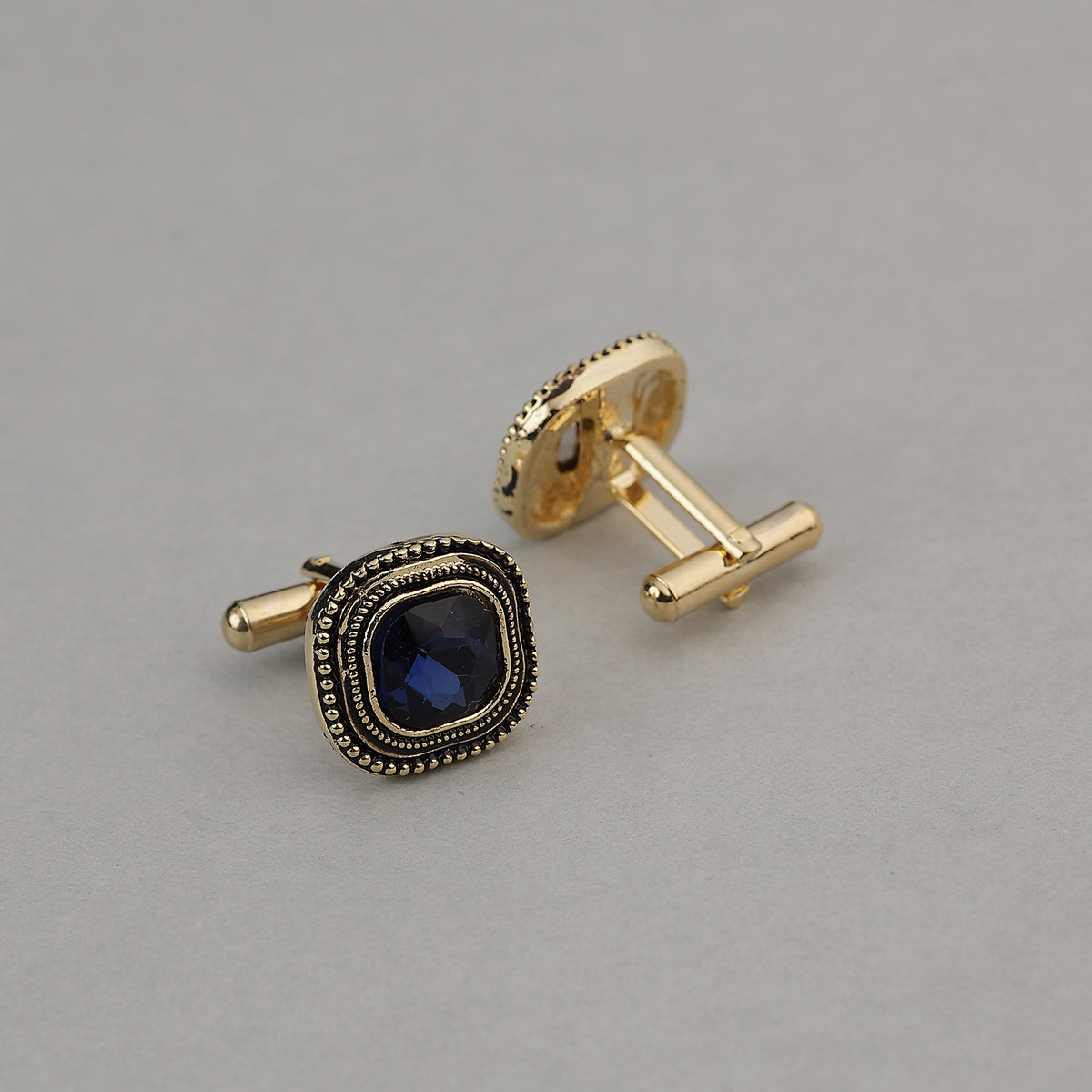 Gold-Tone Antique Sapphire Blue Beaded Cufflinks