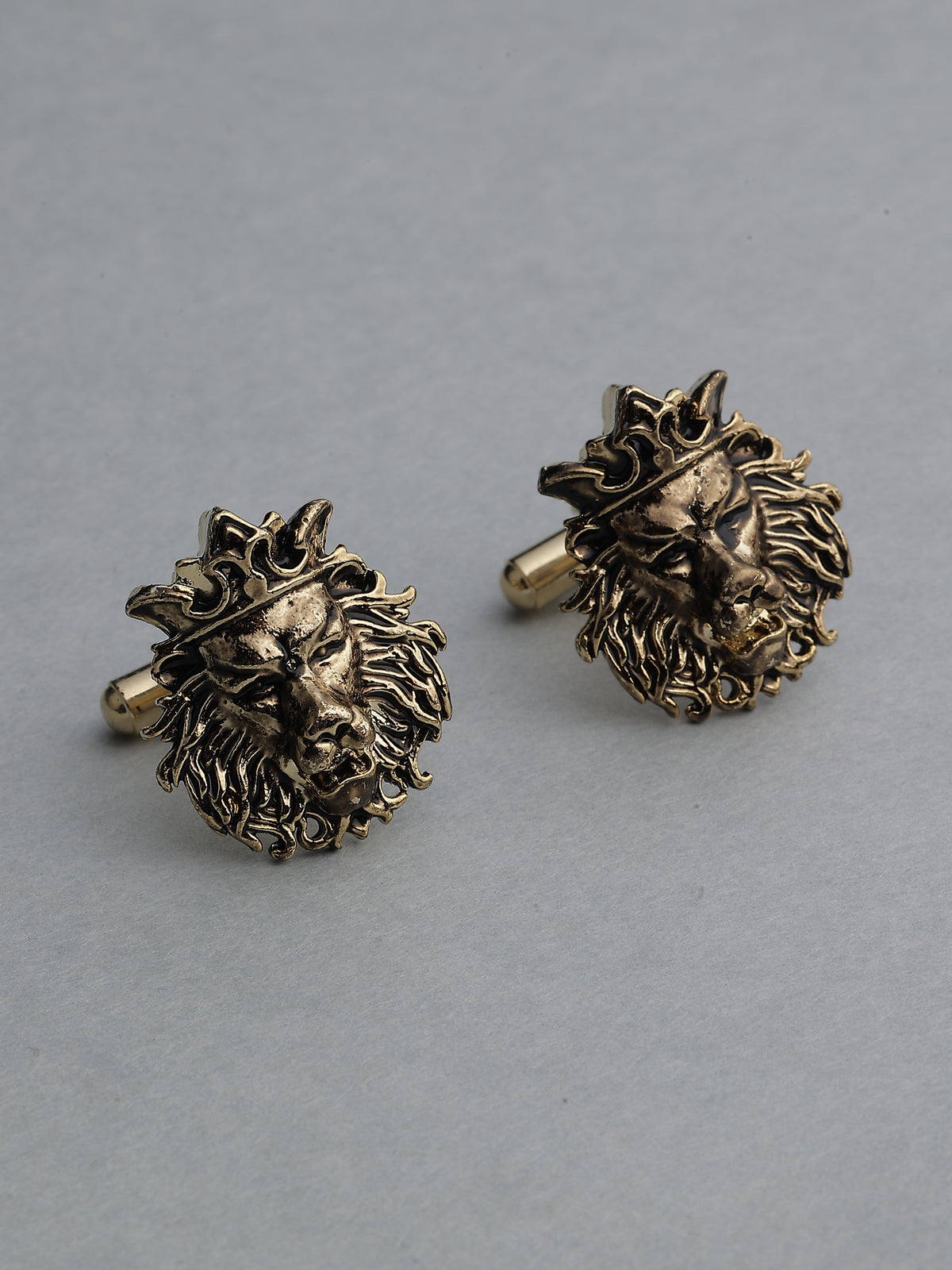 Antique Gold Crowned Lion Head Cufflinks