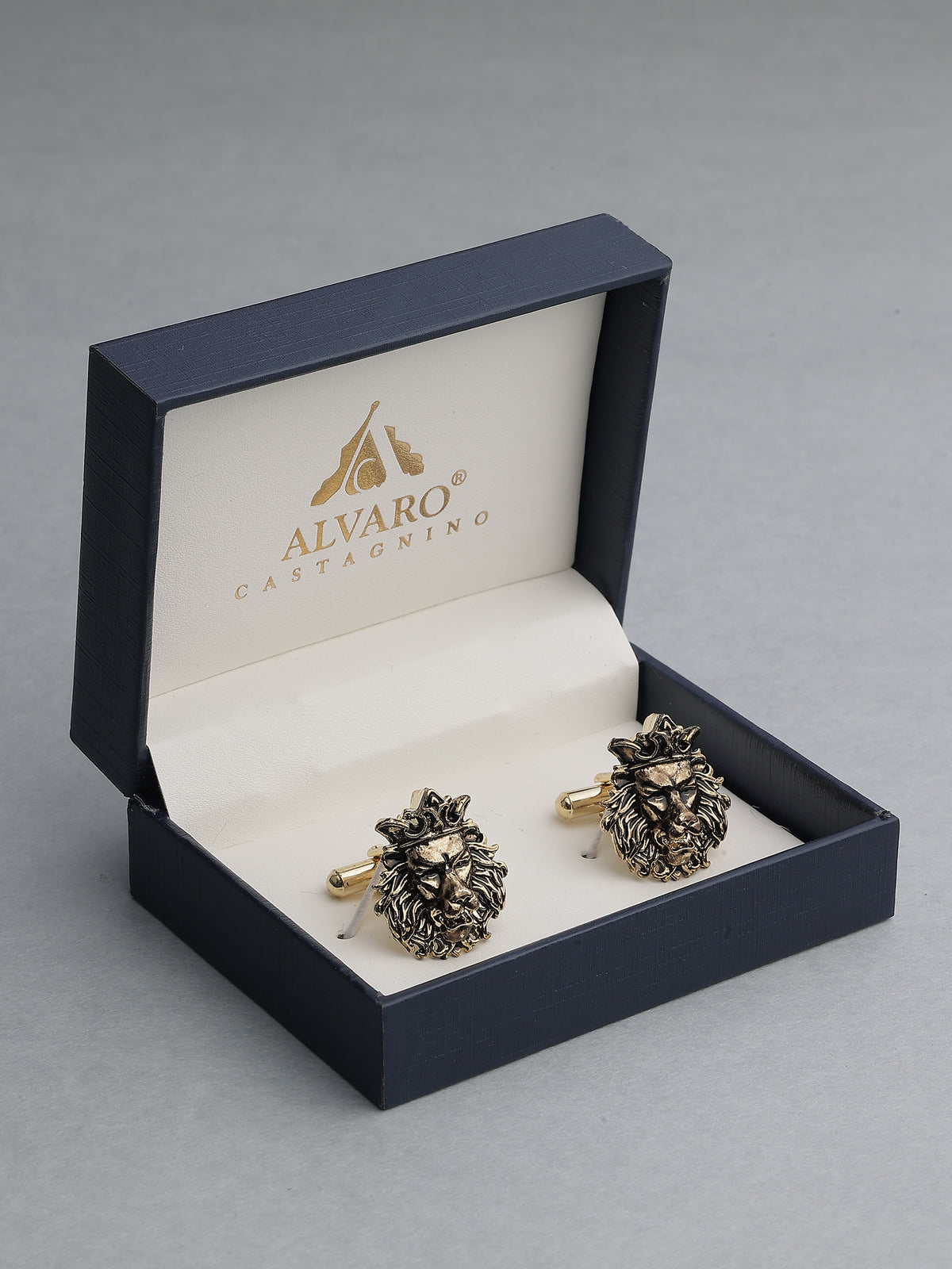 Antique Gold Crowned Lion Head Cufflinks