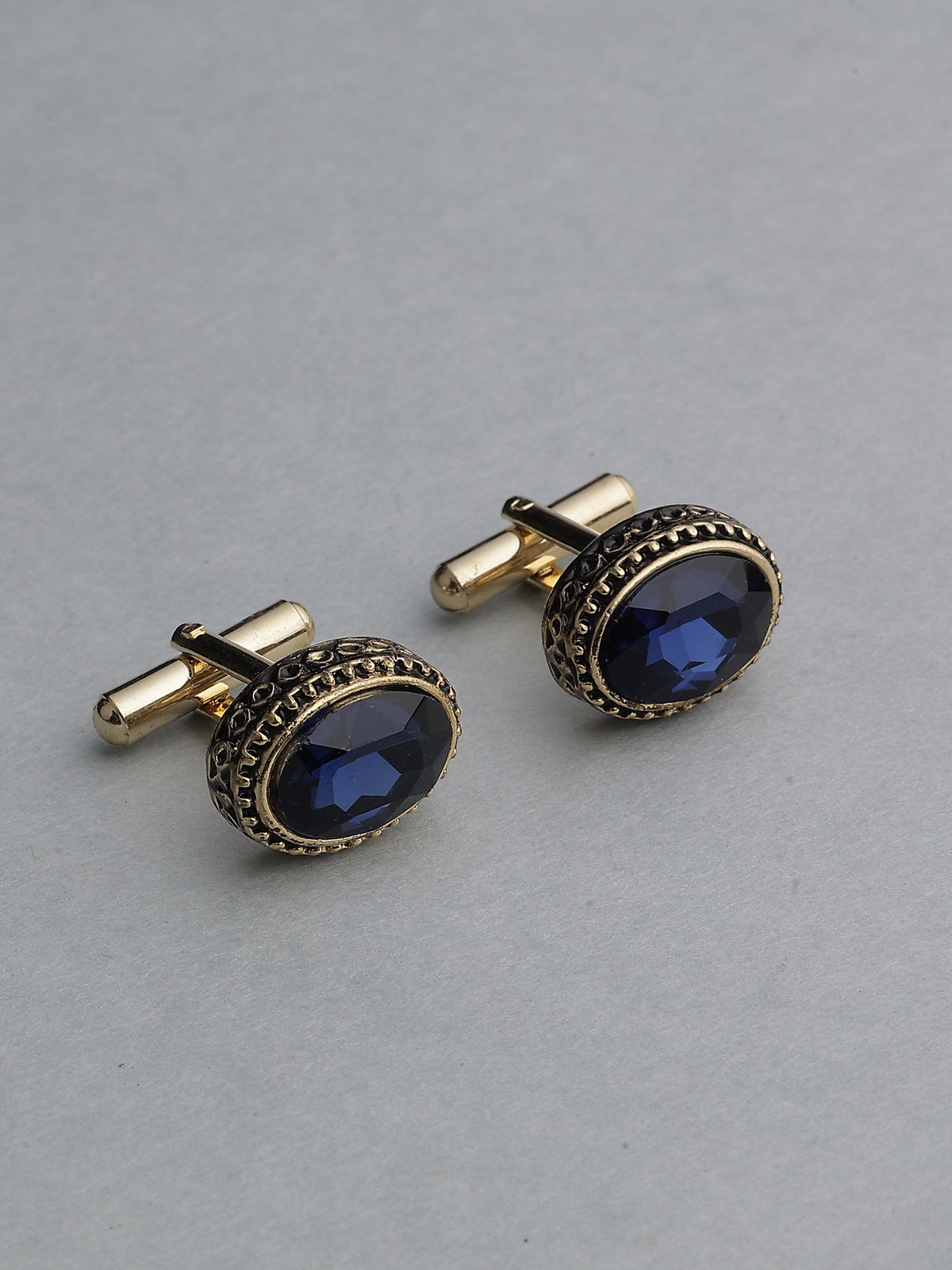 Antique Gold & Sapphire Blue Beaded Oval Cufflinks