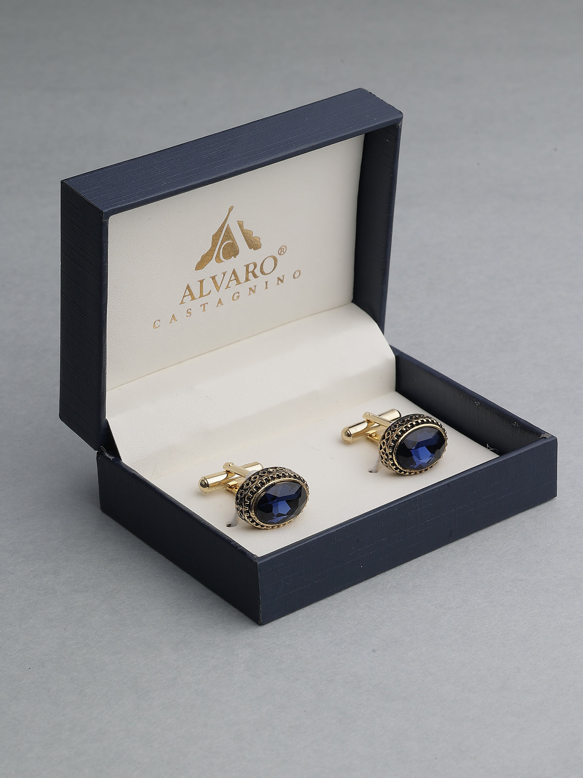 Antique Gold & Sapphire Blue Beaded Oval Cufflinks
