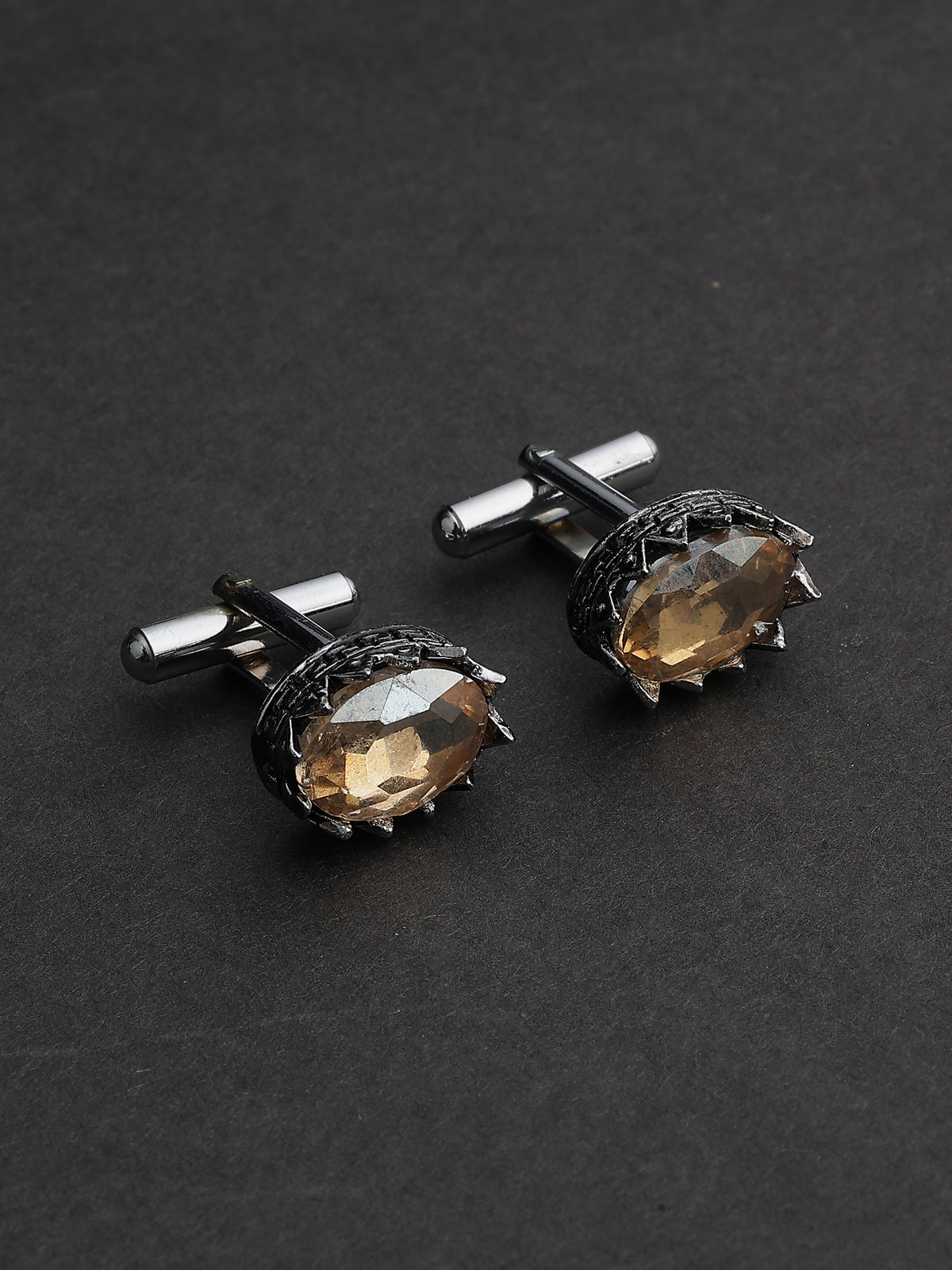 Antique Silver & Smoky Topaz Oval Crown Cufflinks