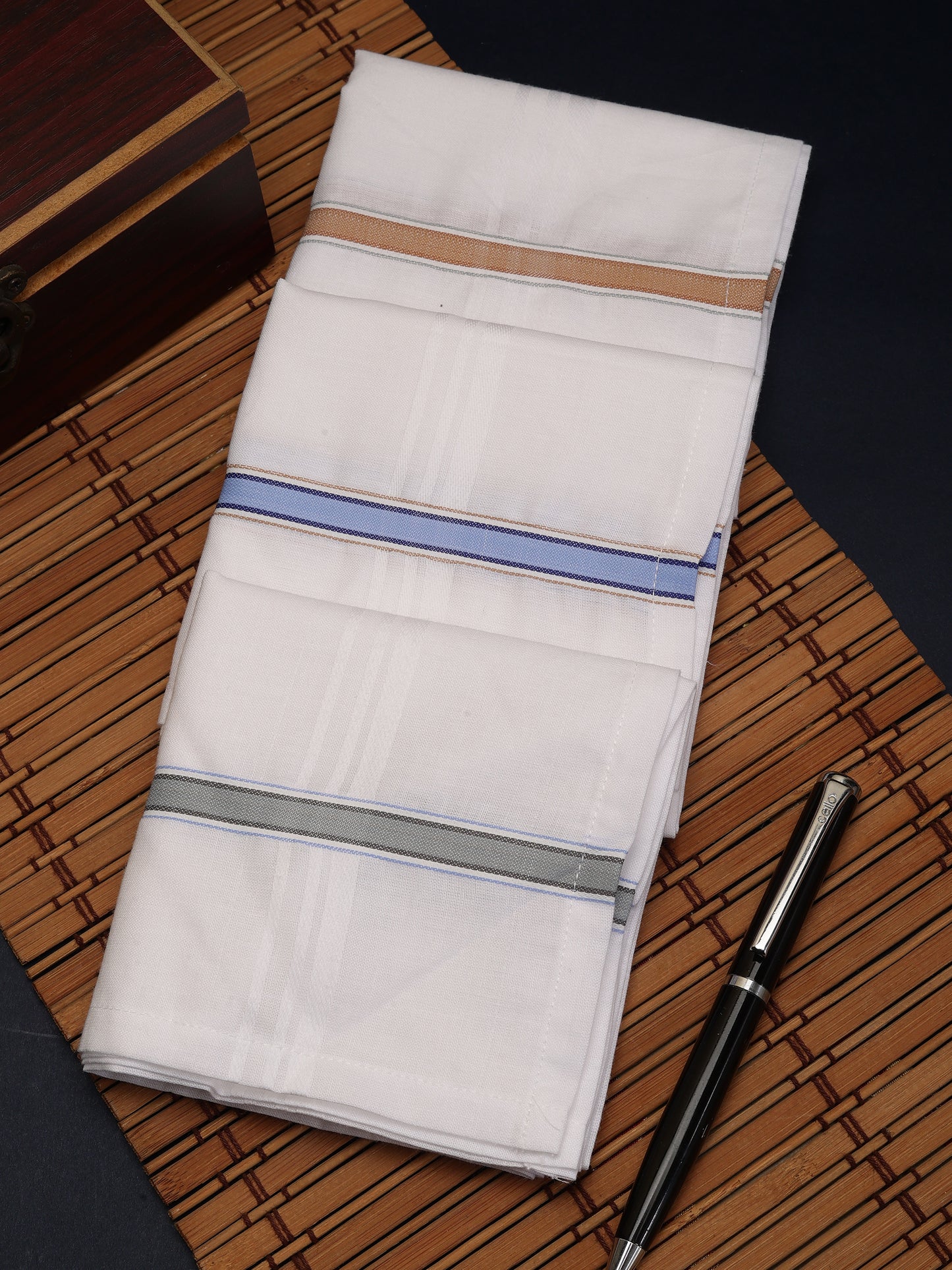Alvaro Castagnino Men Pack Of 3 Striped Pure Cotton Handkerchief