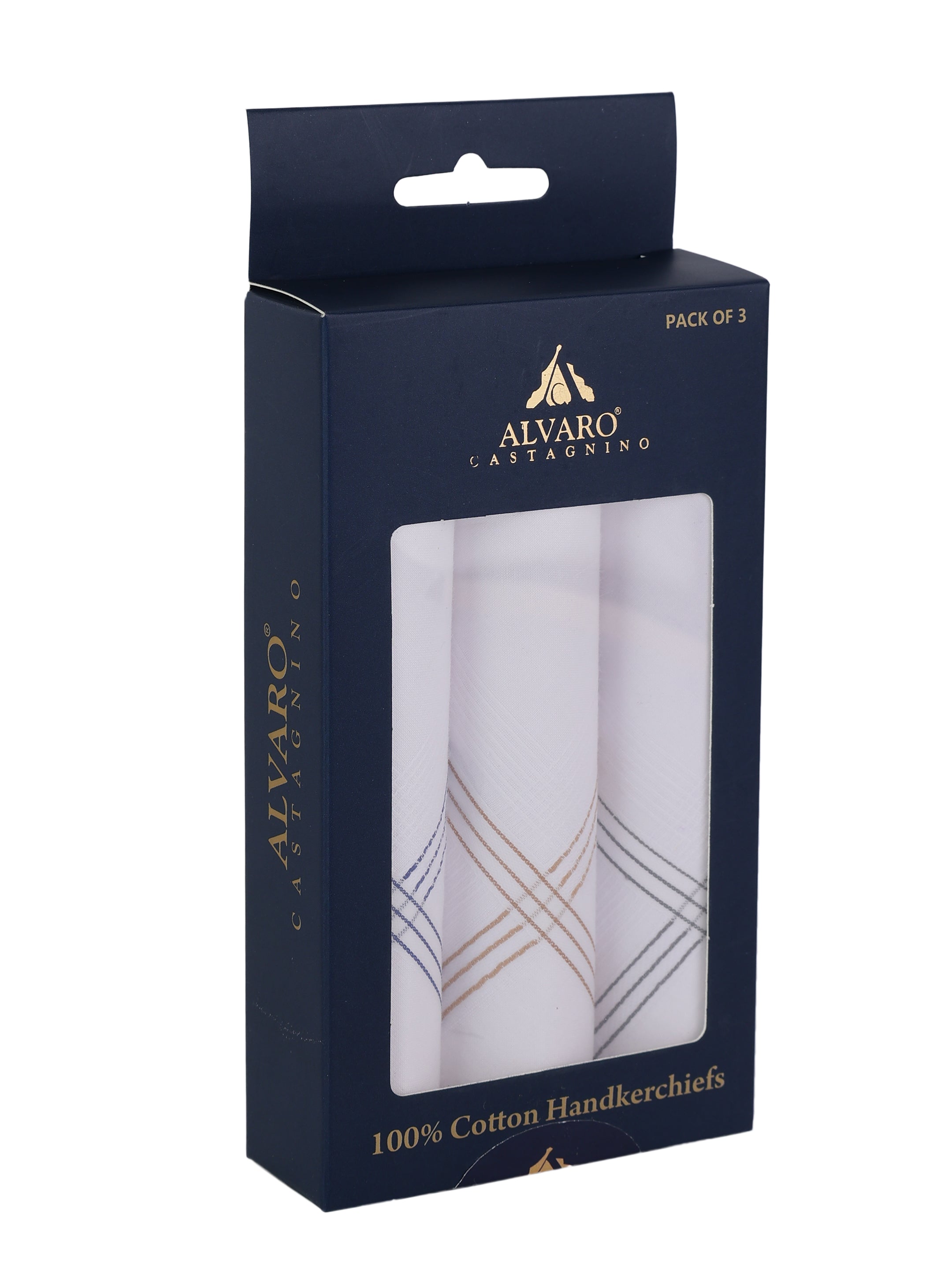 Alvaro Castagnino Men Pack Of 3 Striped Pure Cotton Handkerchief