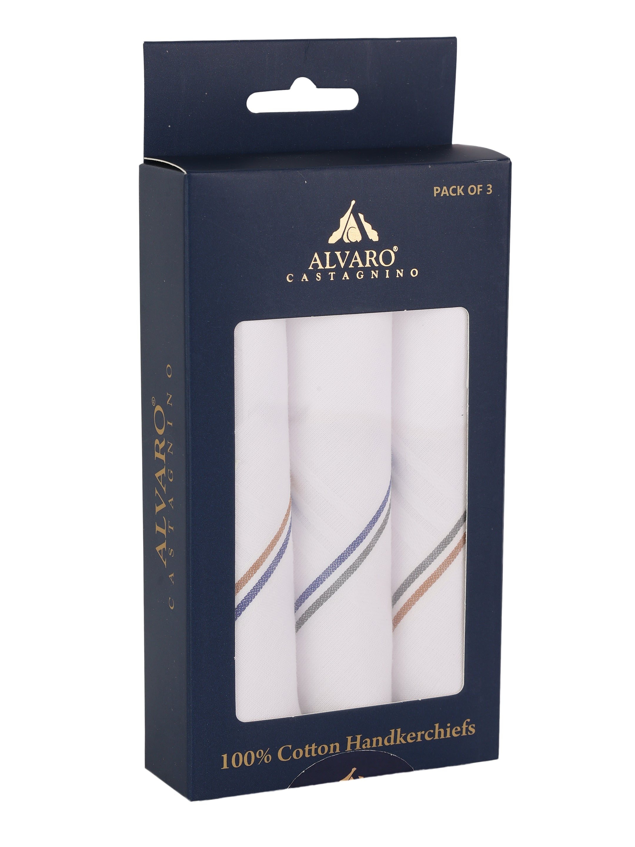 Alvaro Castagnino Men Pack Of 3 Striped Pure Cotton Handkerchief