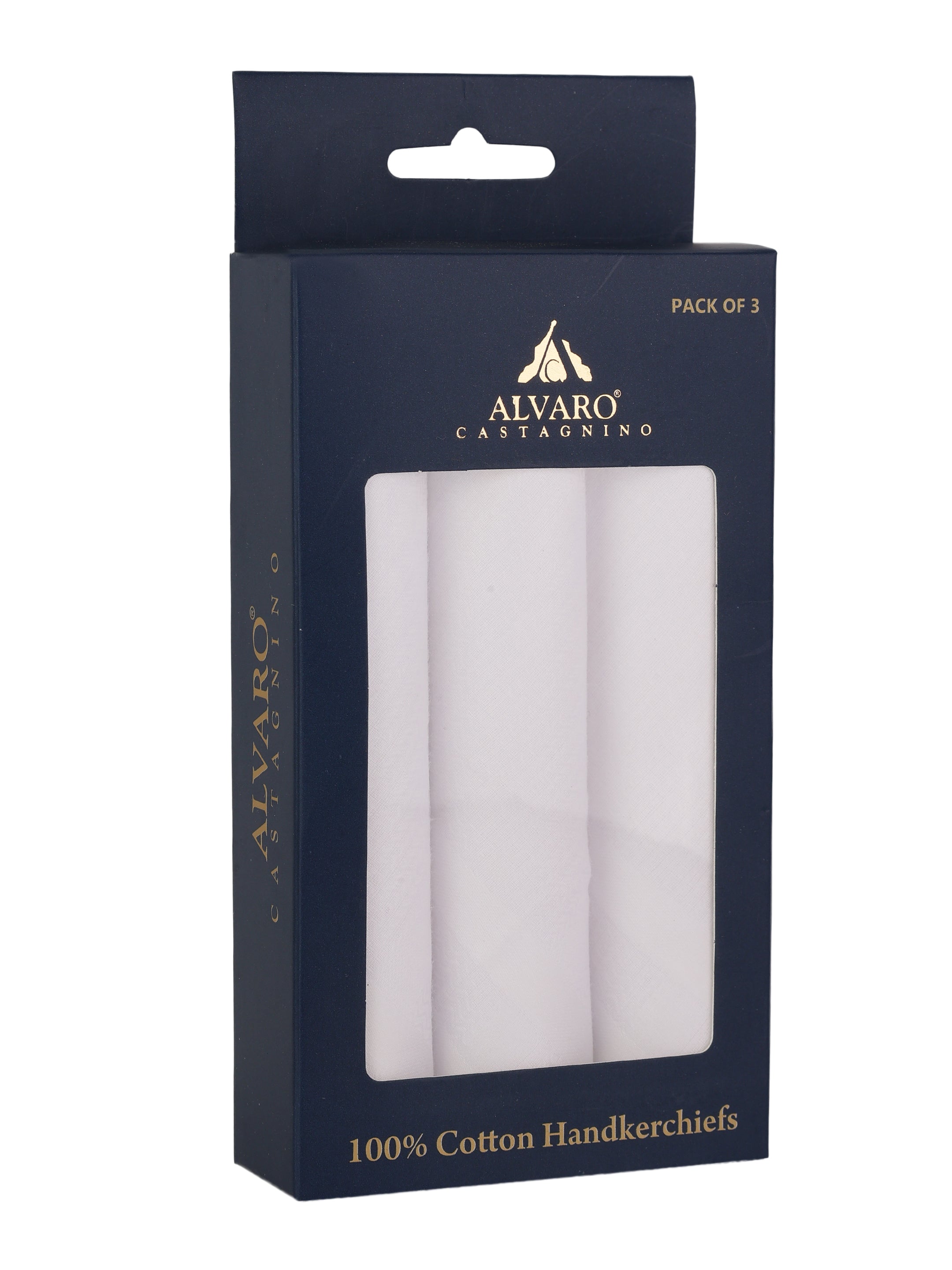 Alvaro Castagnino Men Pack Of 3 White Pure Cotton Handkerchief