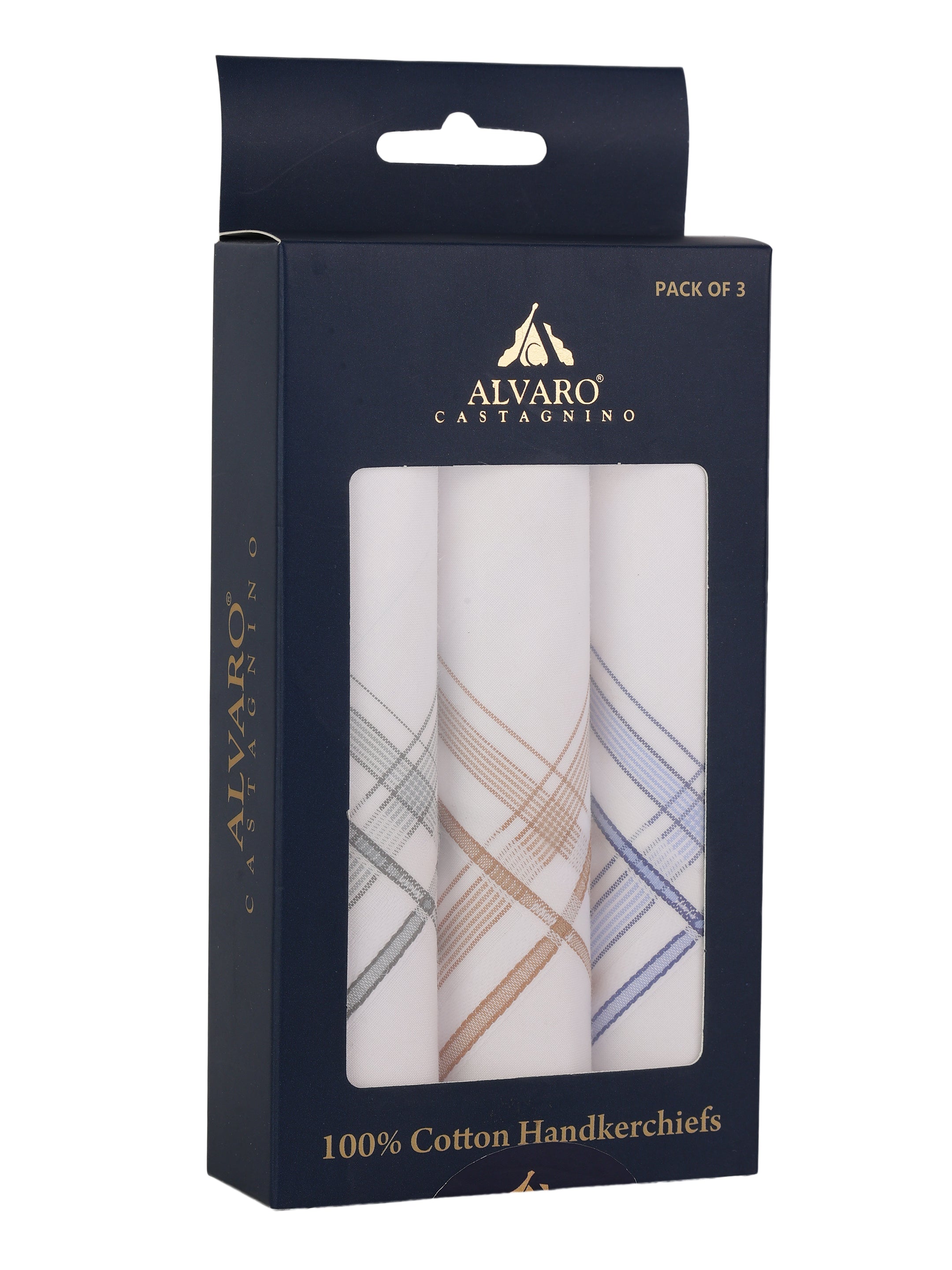 Alvaro Castagnino Men Pack Of 3 Striped Pure Cotton Handkerchief