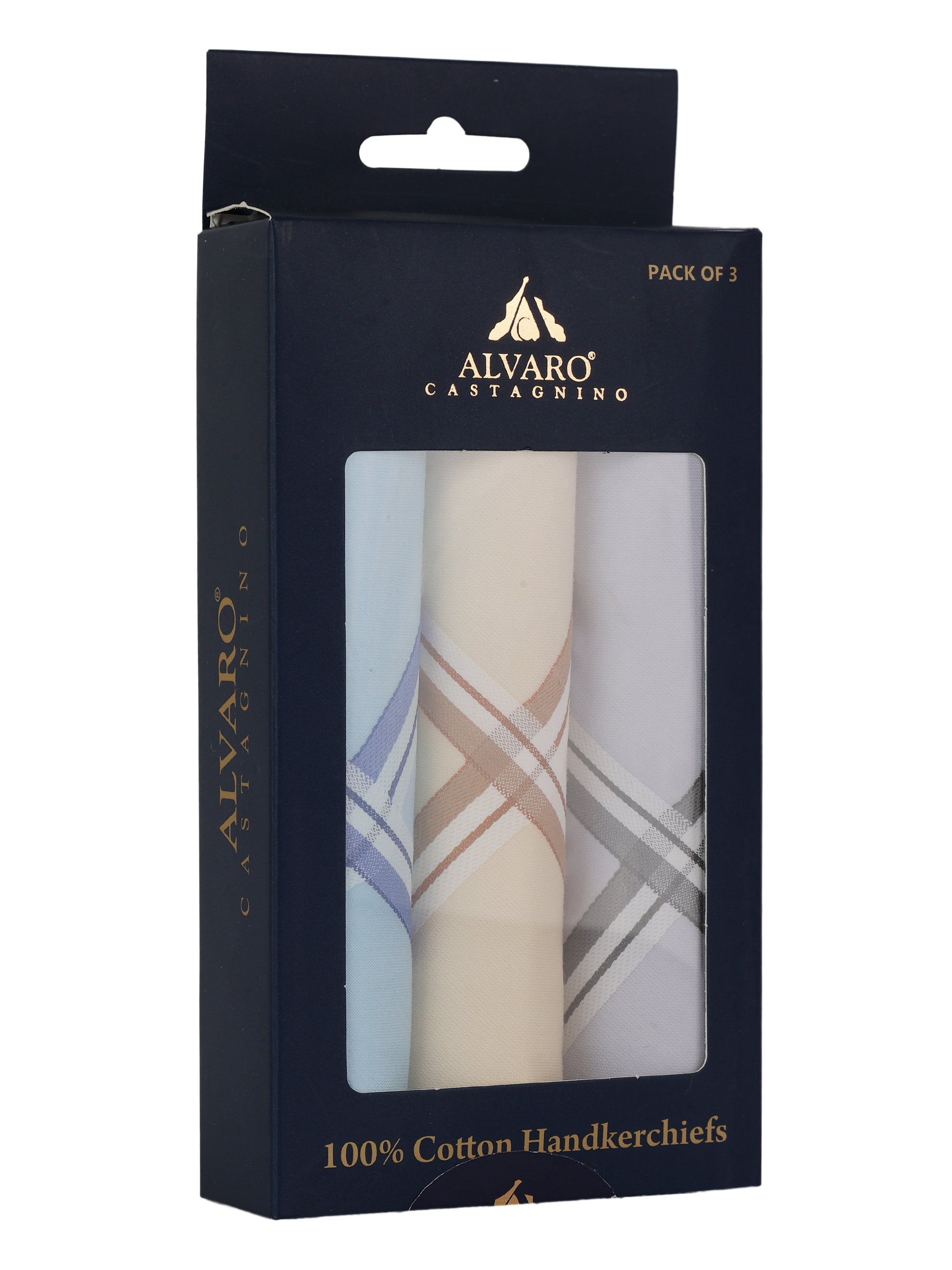 Alvaro Castagnino Men Pack Of 3 Assorted Striped Pure Cotton Handkerchief