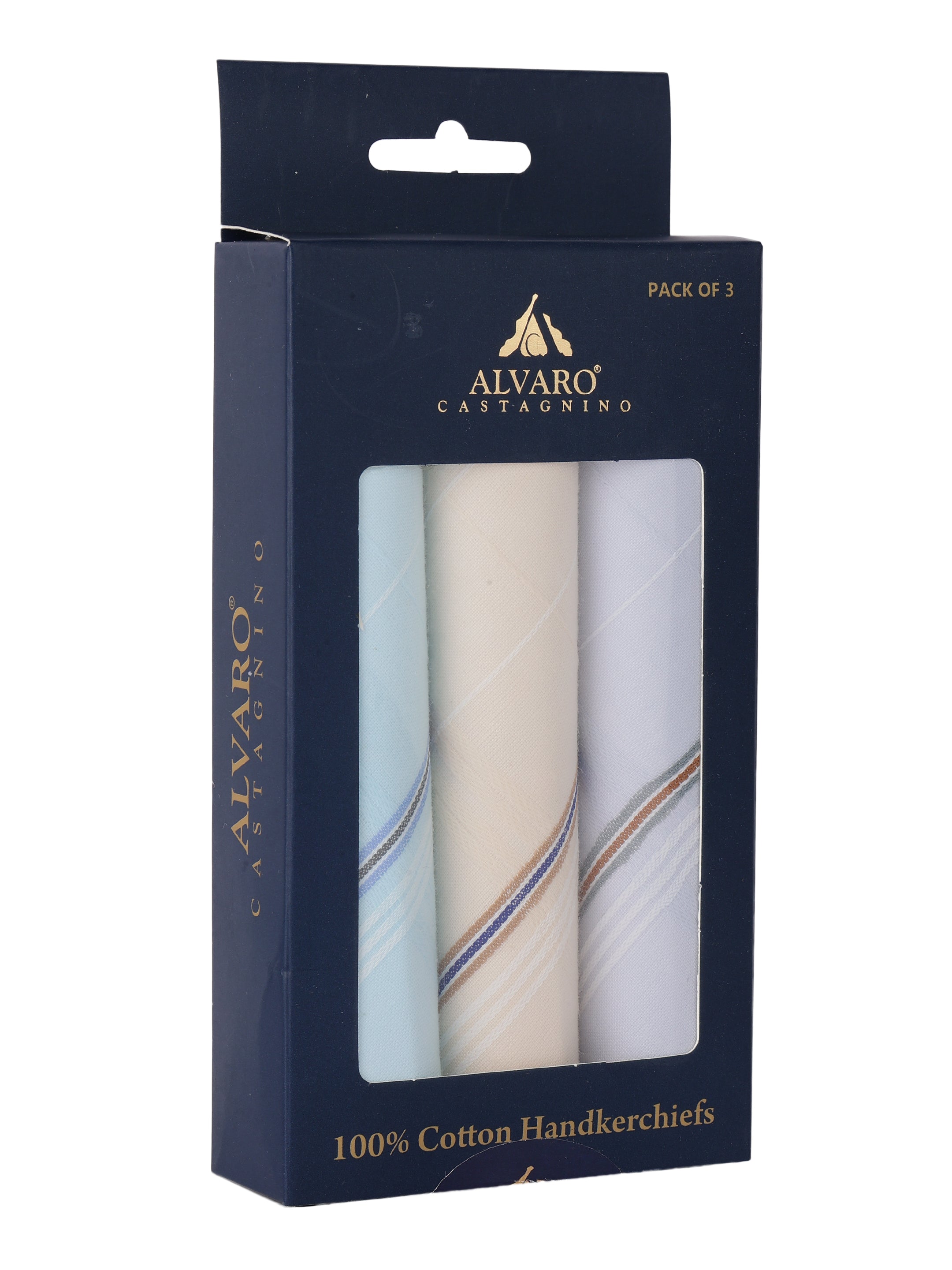 Alvaro Castagnino Men Pack Of 6 Assorted Striped Pure Cotton Handkerchief