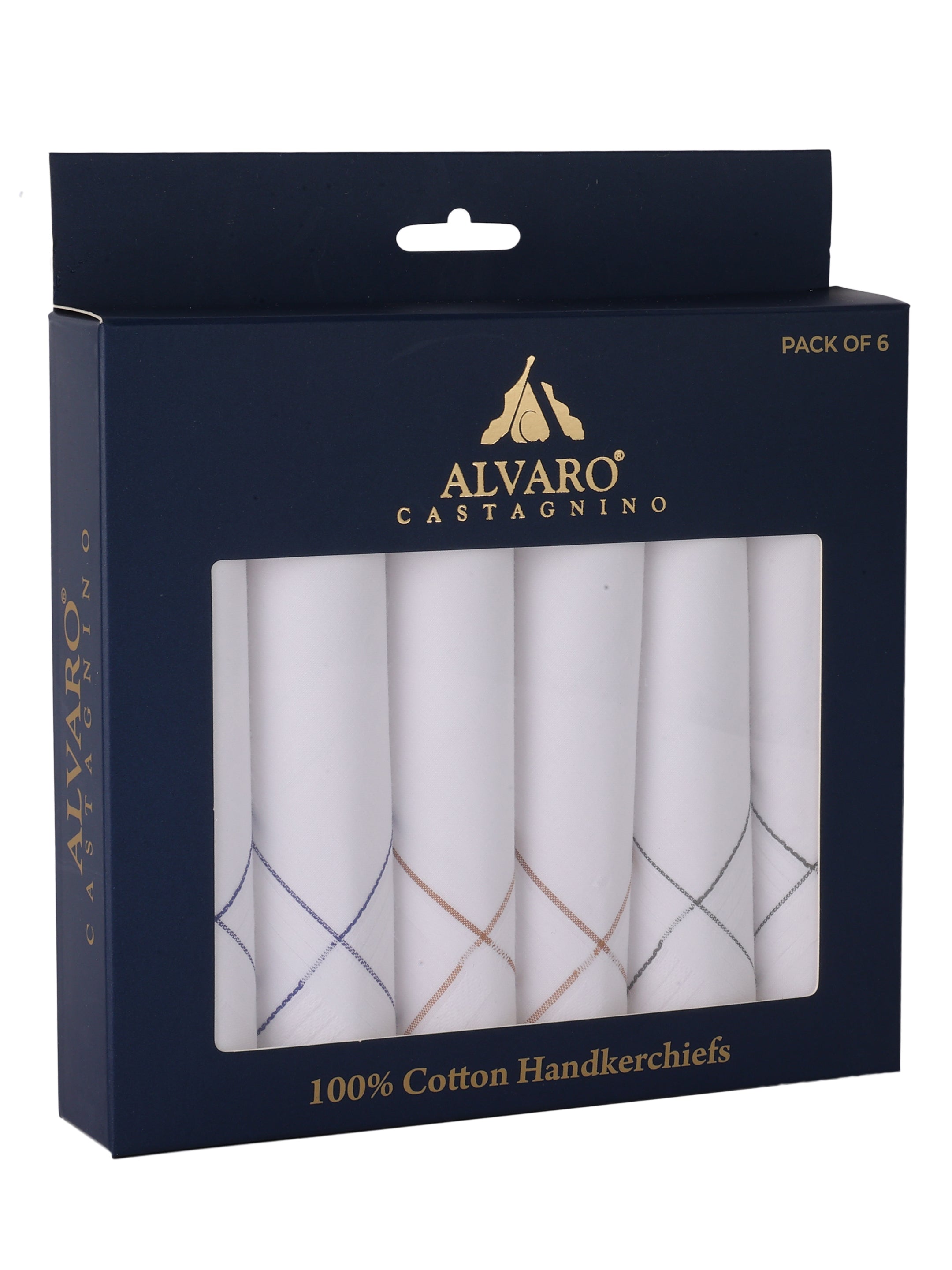 Alvaro Castagnino Men Pack Of 6 Striped Pure Cotton Handkerchief