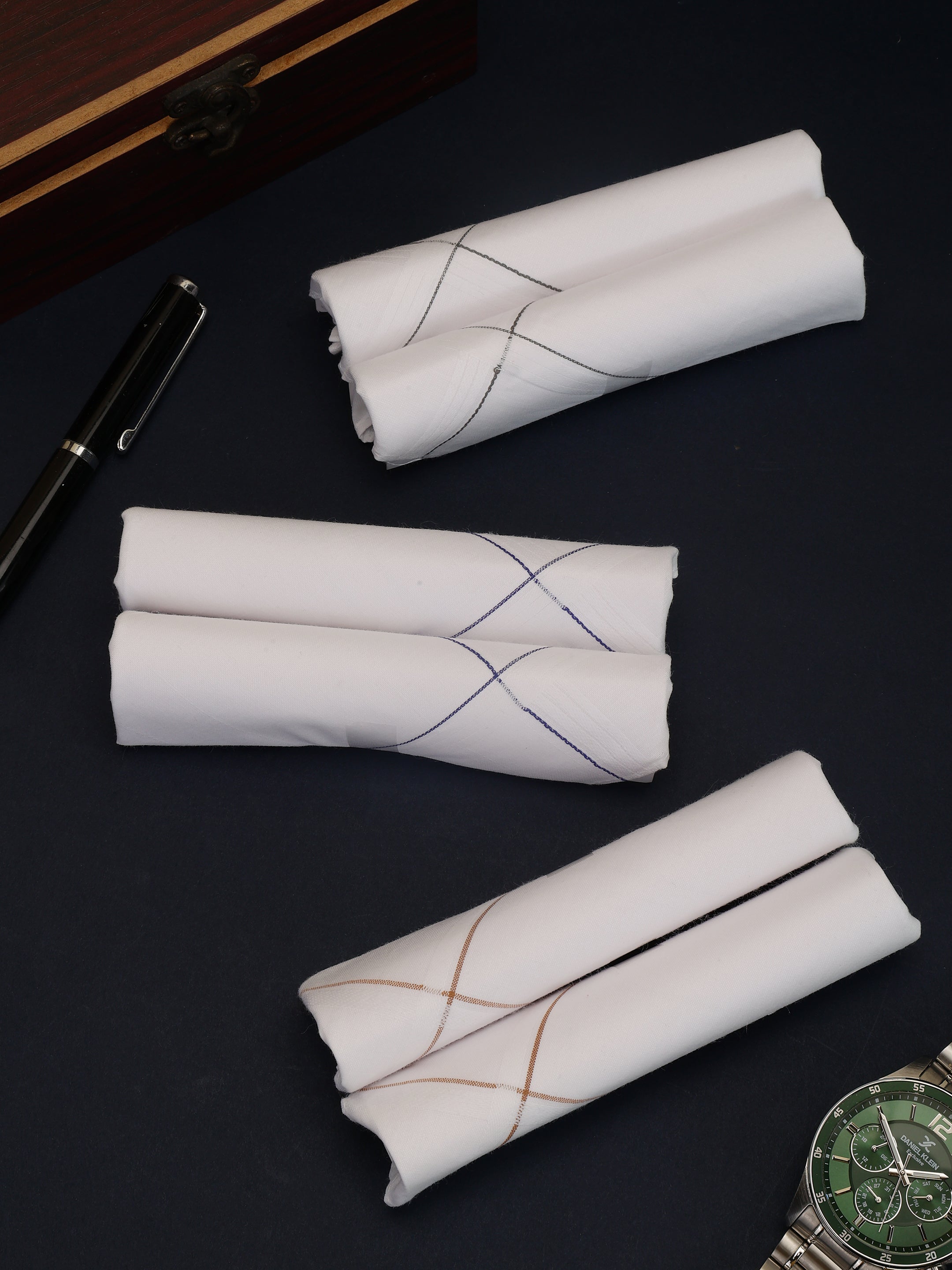 Minimal Check White Cotton Handkerchiefs