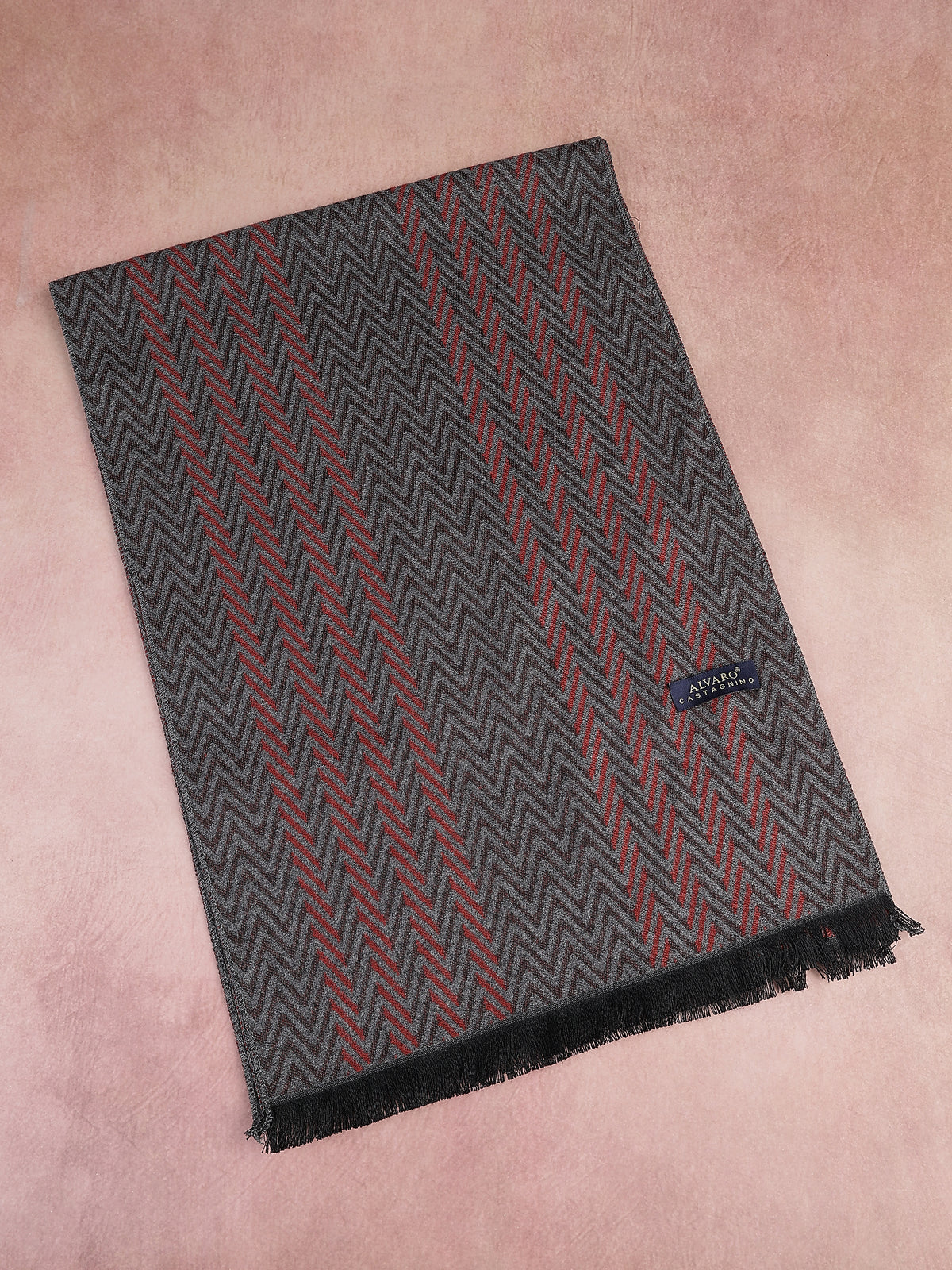 Charcoal Gray & Red Chevron Stripes Winter Muffler