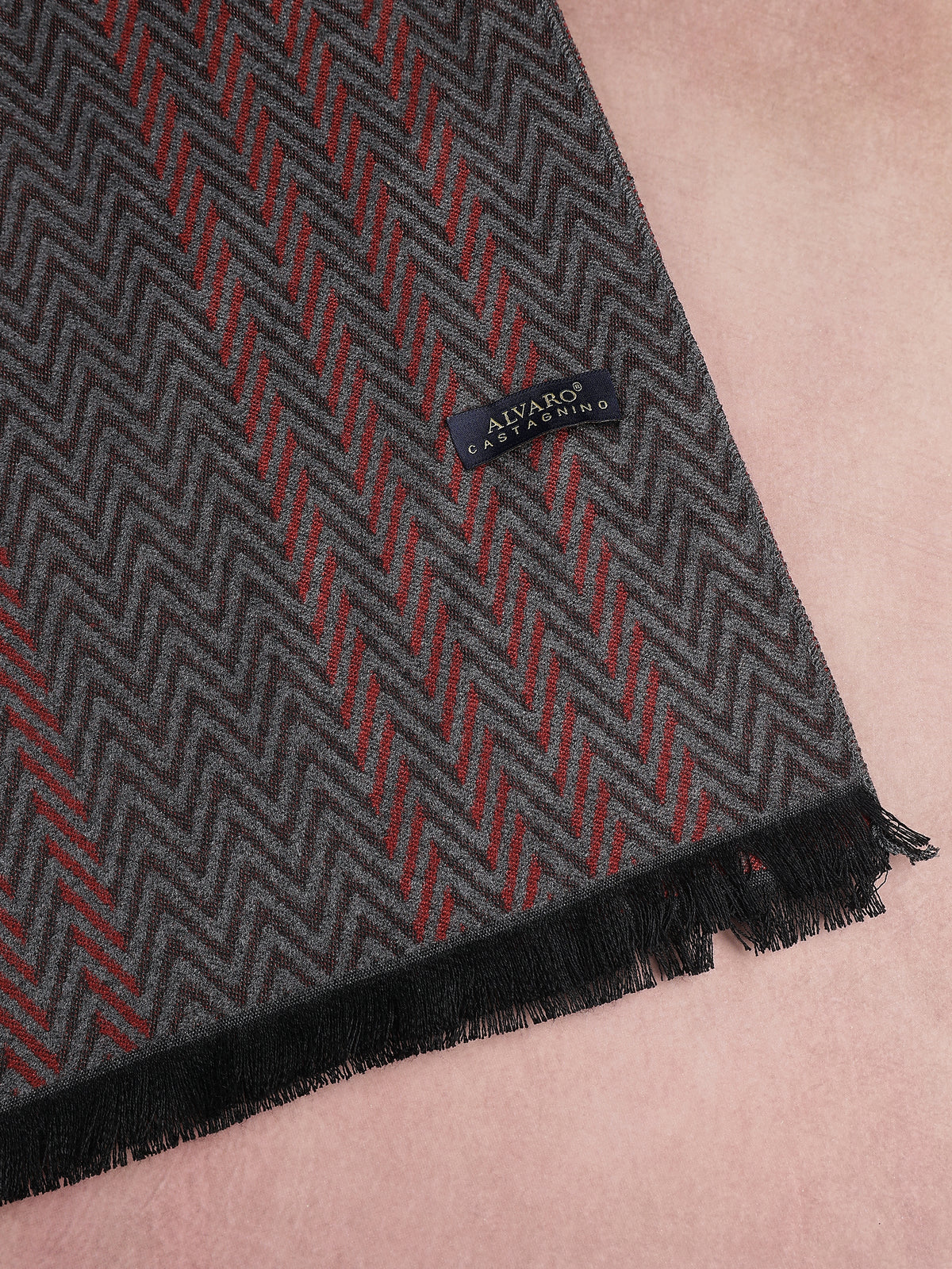Charcoal Gray & Red Chevron Stripes Winter Muffler