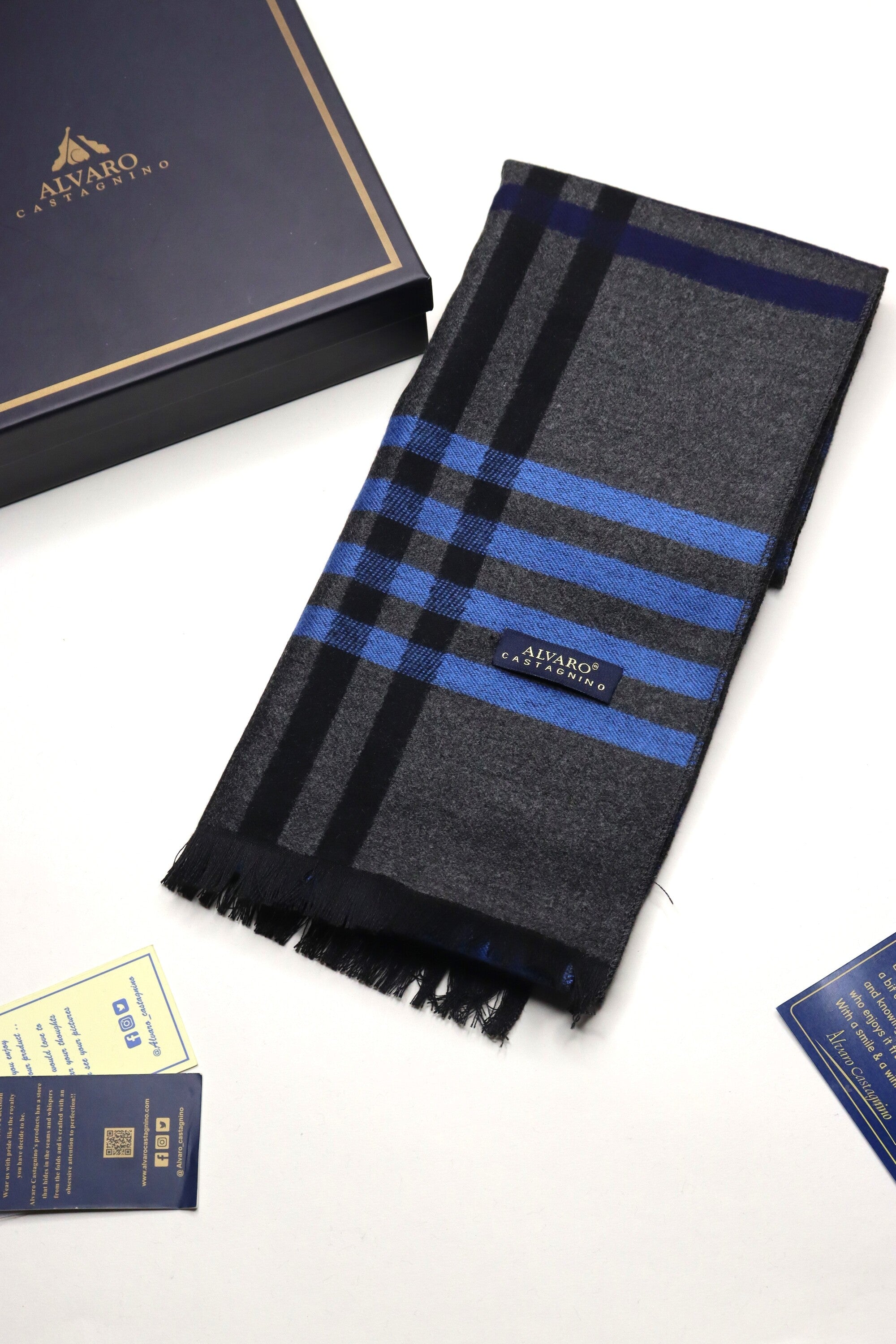 Grey & Blue Checked Winter Muffler