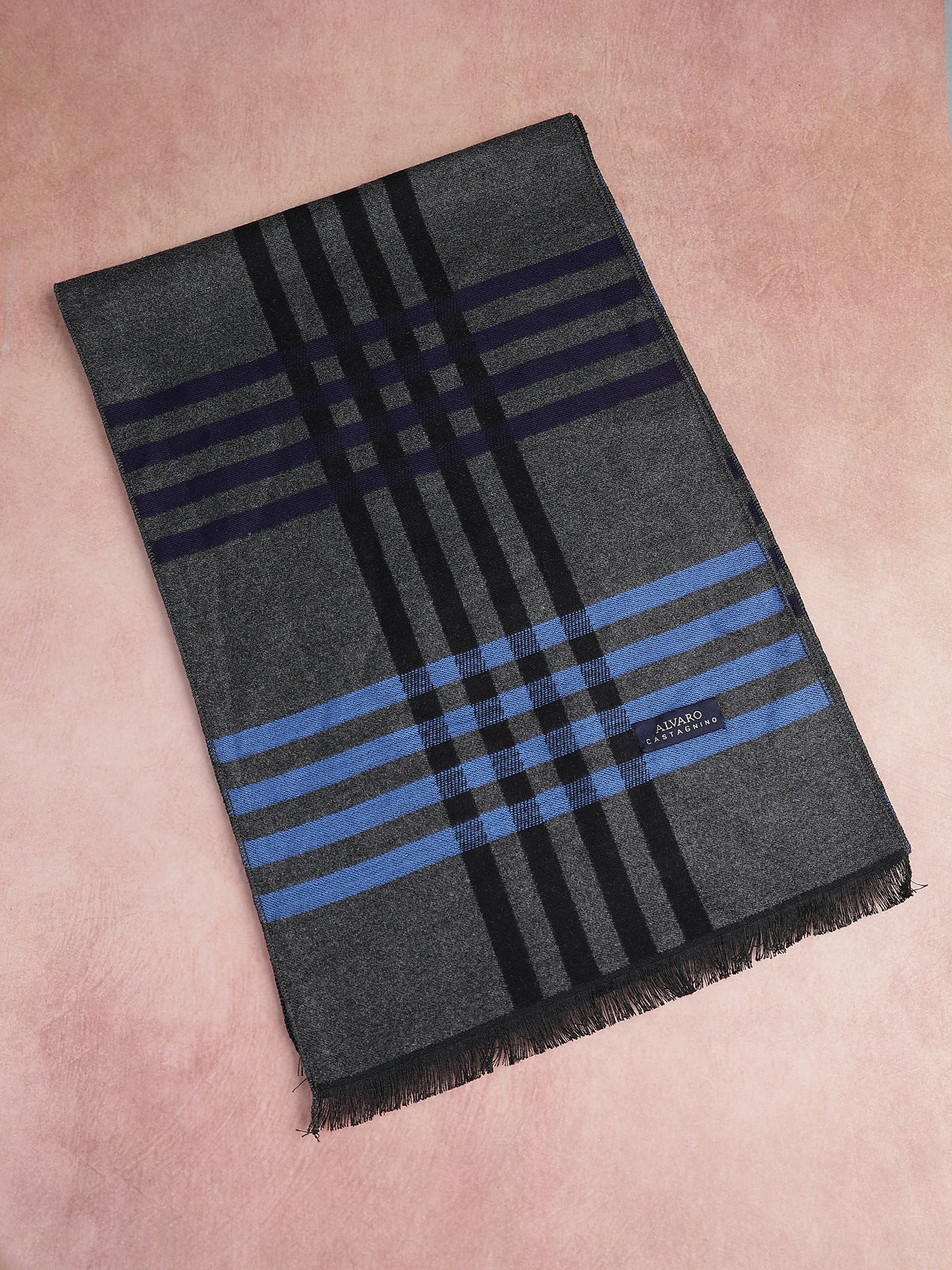 Charcoal Gray & Blue Grid Plaid Winter Muffler