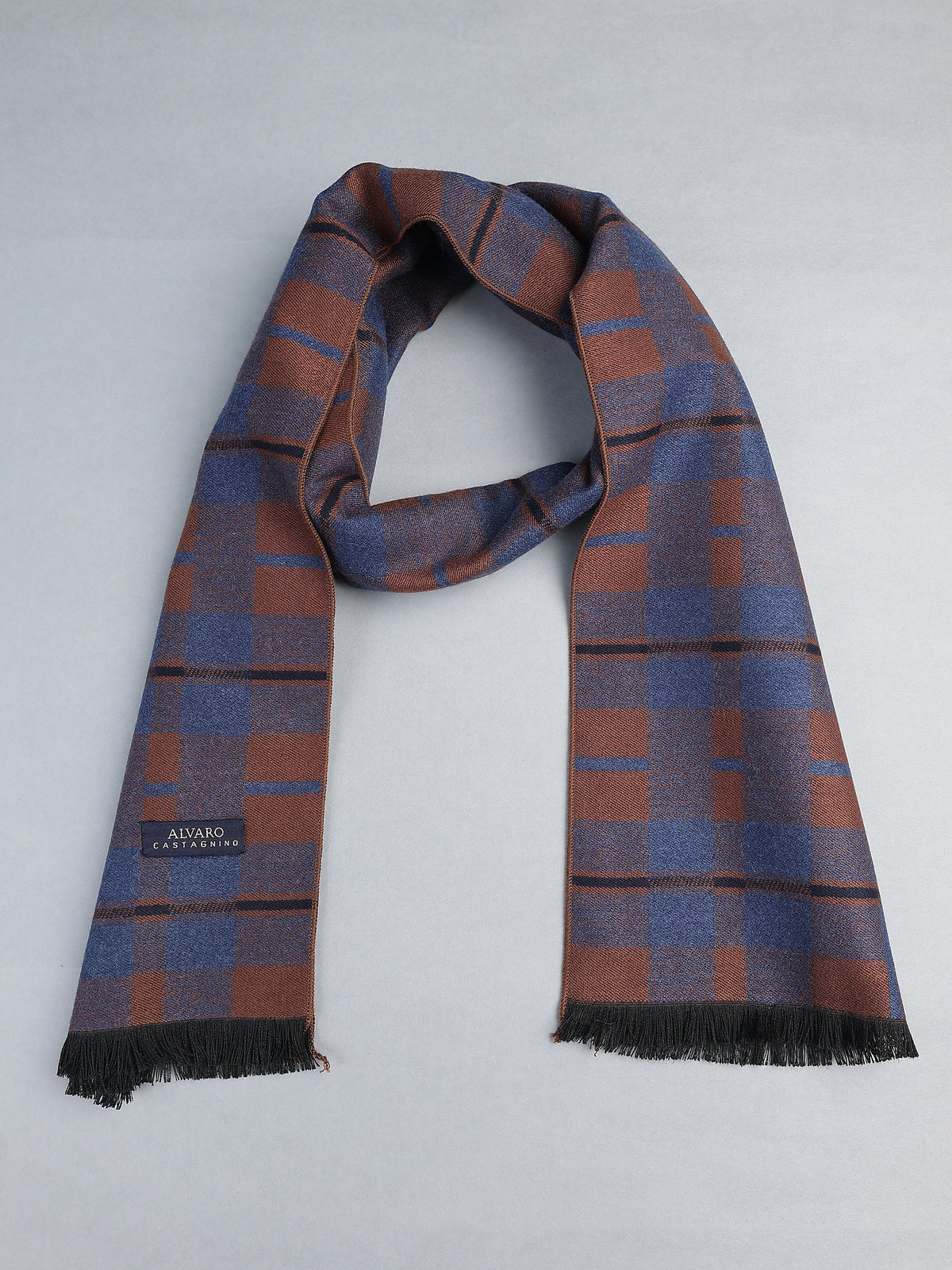 Rust Brown & Slate Blue Plaid Winter Muffler