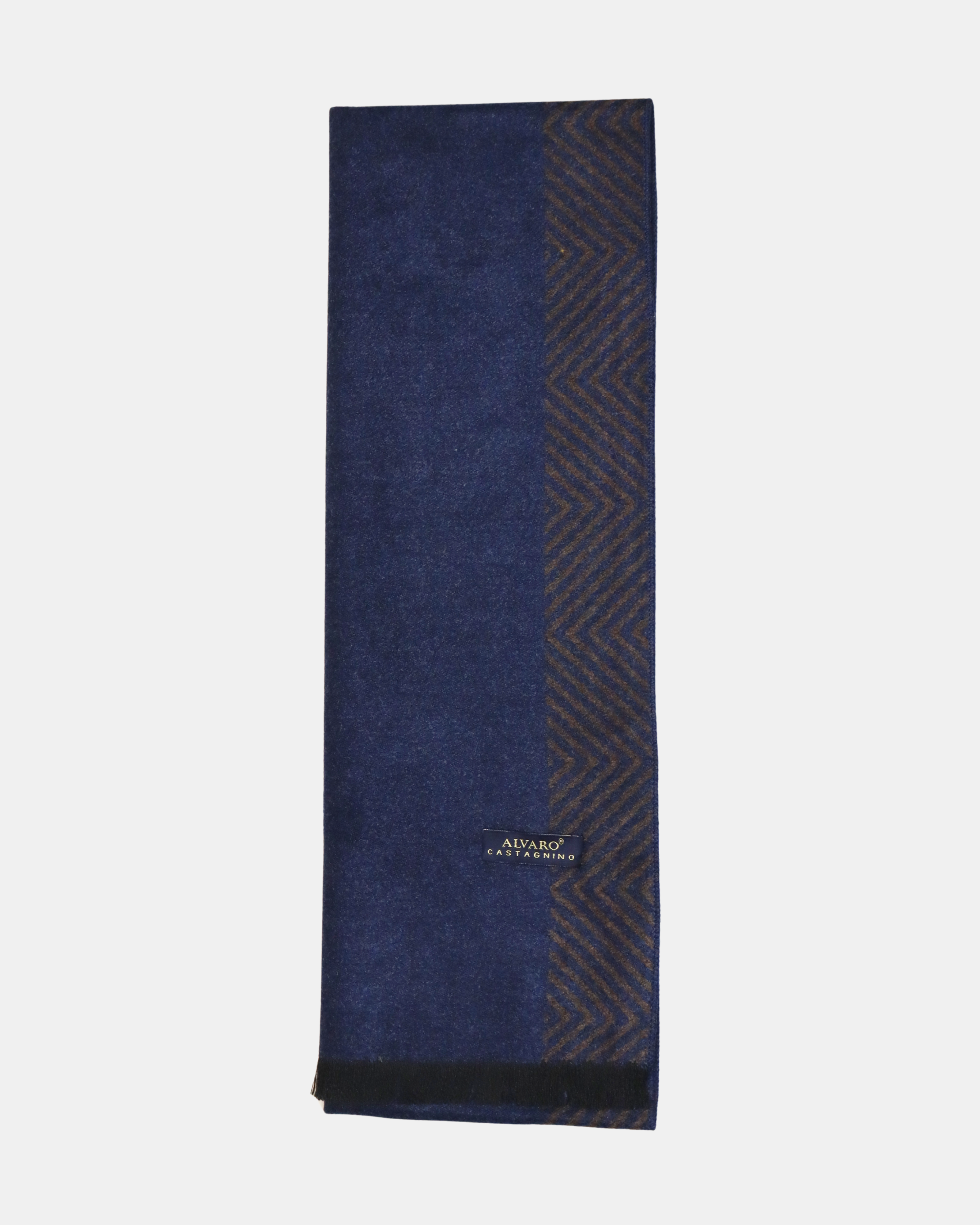 Navy Blue Solid Muffler With Herringbone Design