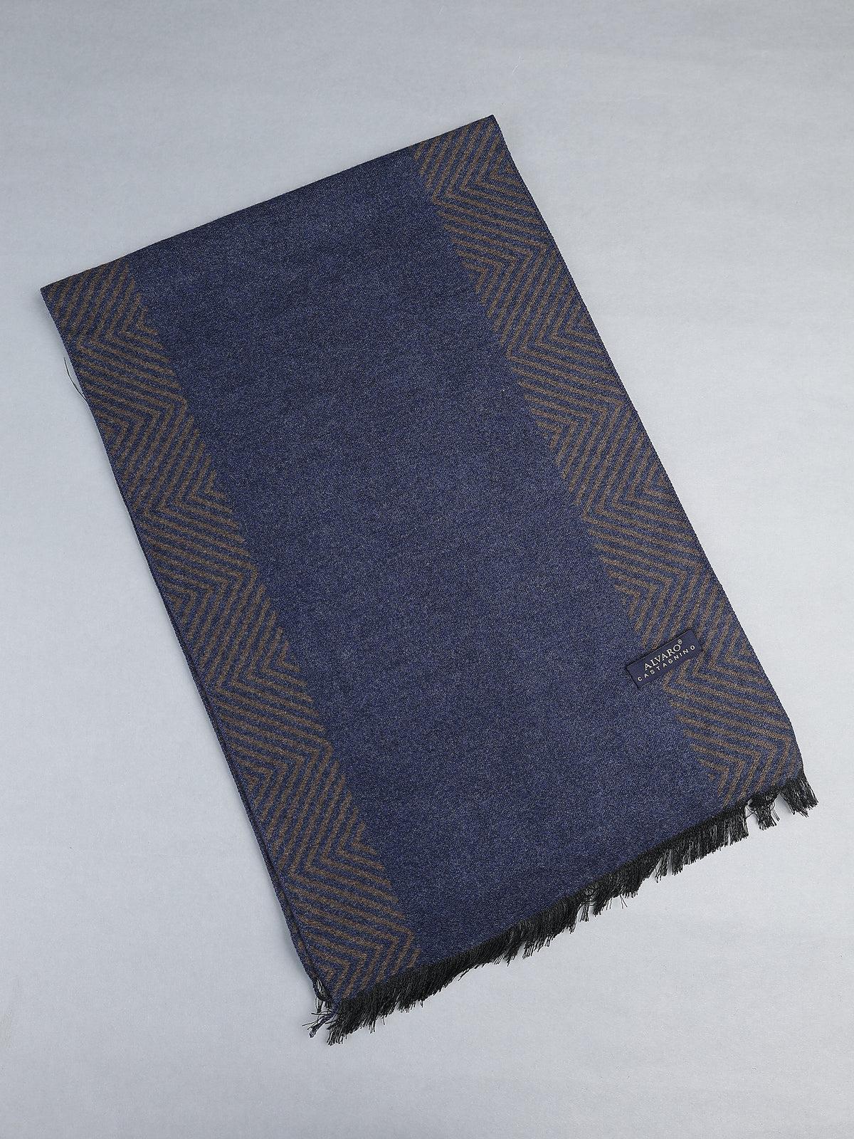 Navy Blue & Camel Chevron Border Winter Muffler