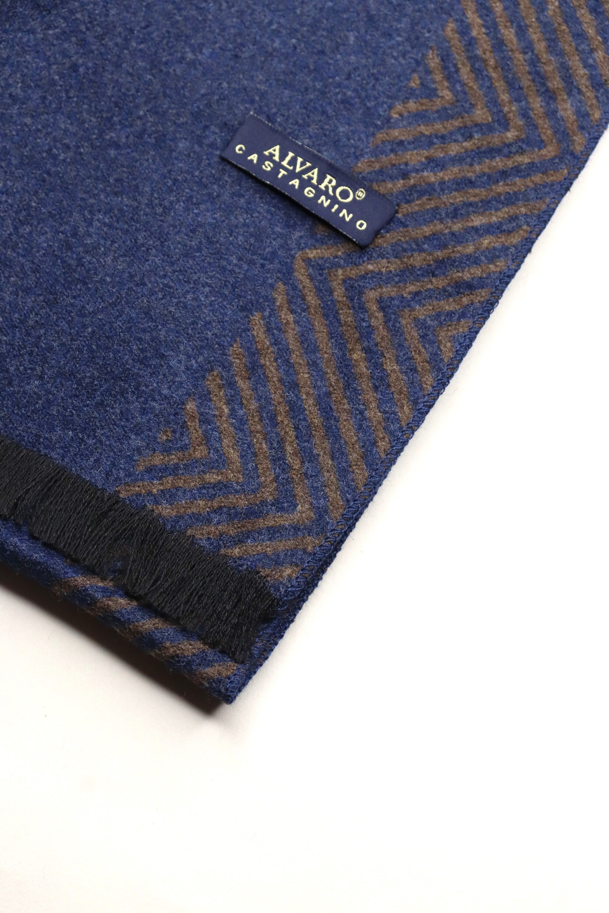 Navy Blue Solid Muffler With Herringbone Design