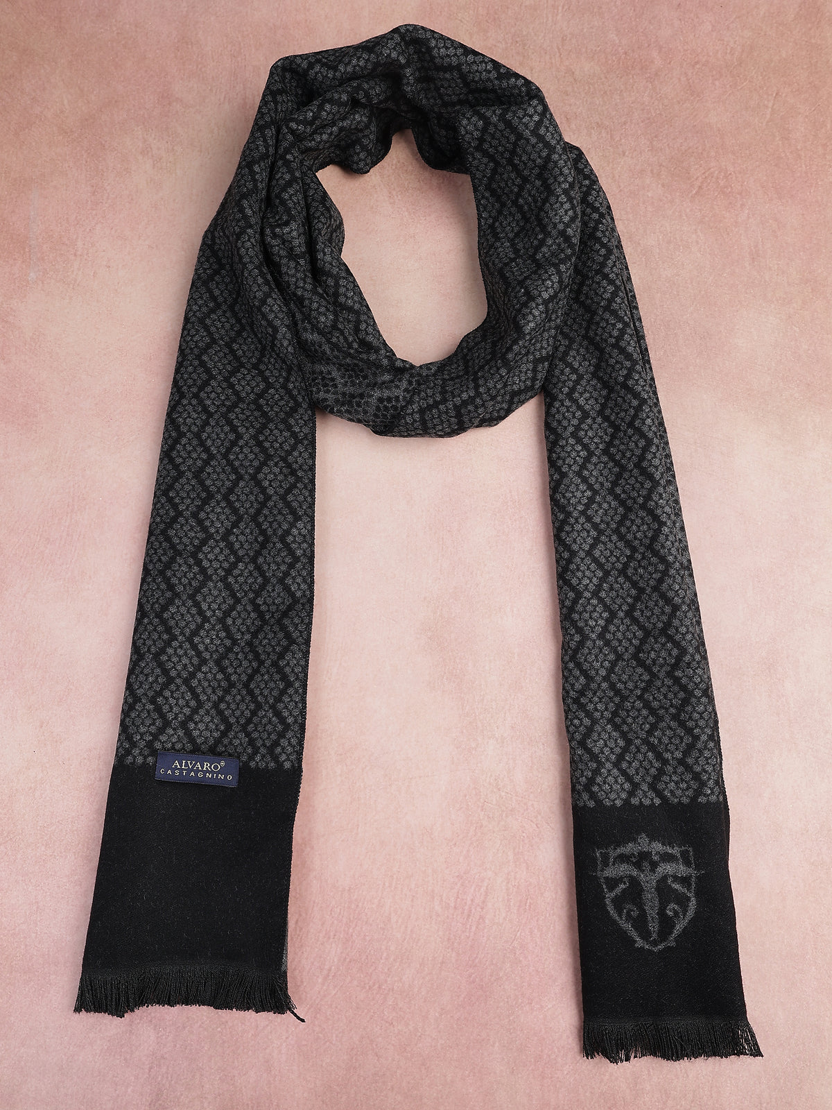 Charcoal Gray & Black Geometric Crest Jacquard Winter Muffler