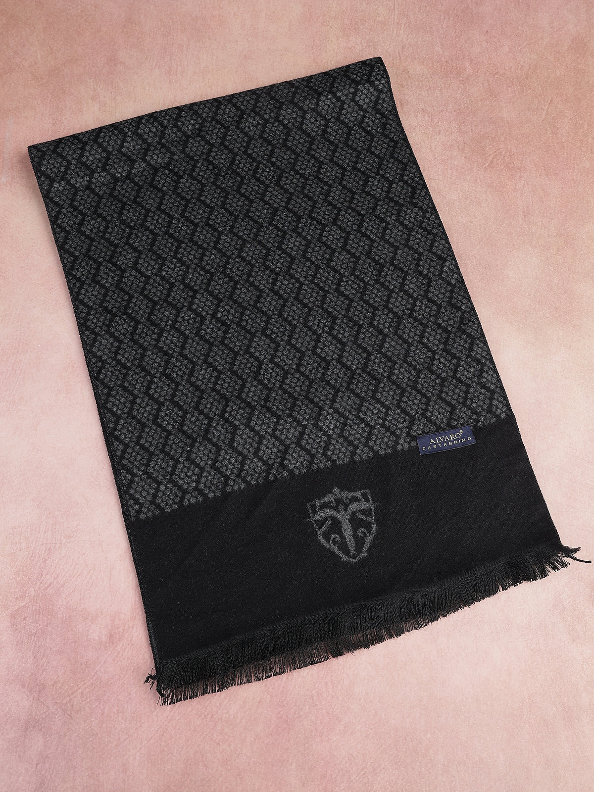 Charcoal Gray & Black Geometric Crest Jacquard Winter Muffler
