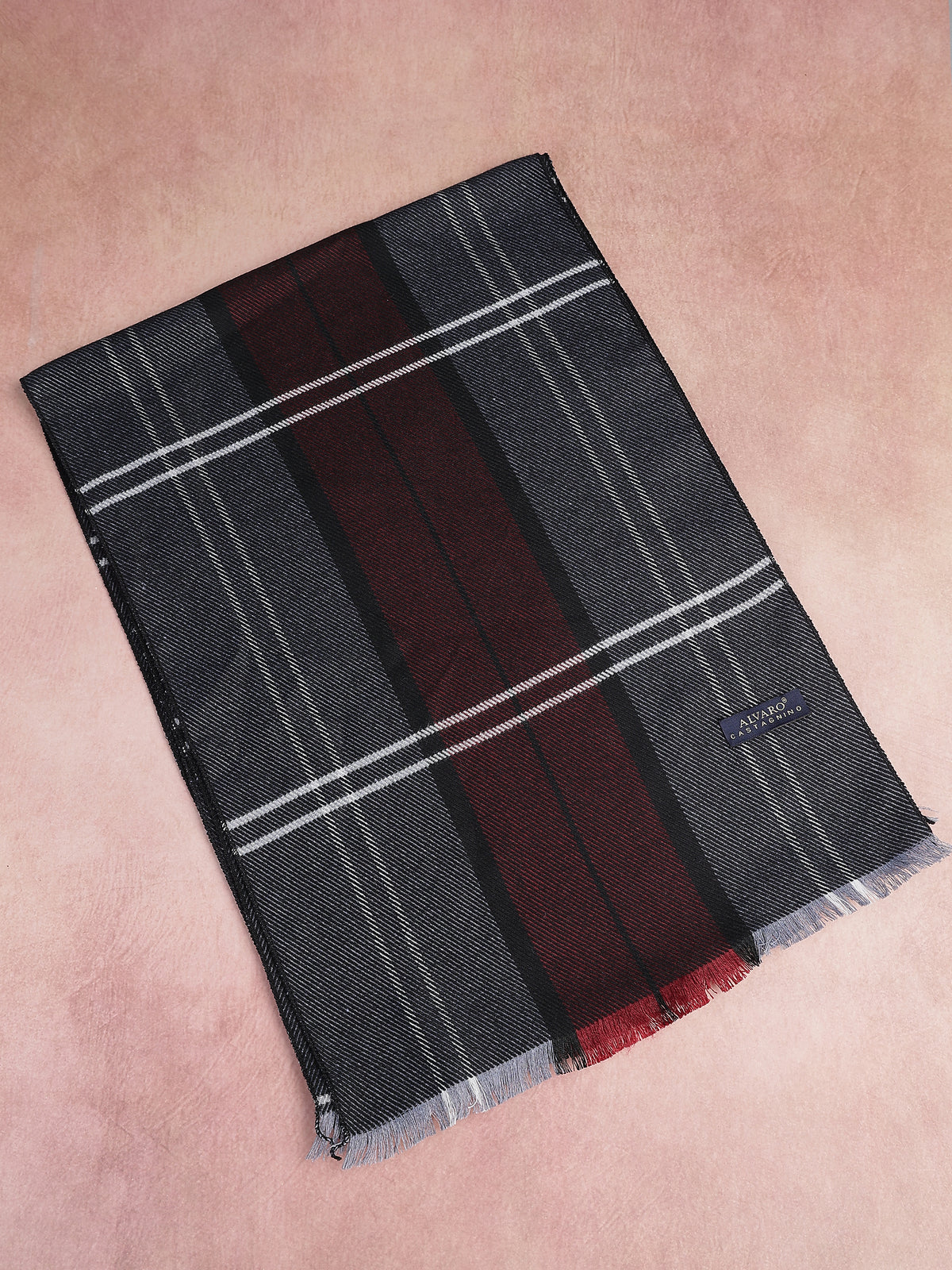 Charcoal Gray & Burgundy Windowpane Plaid Winter Muffler