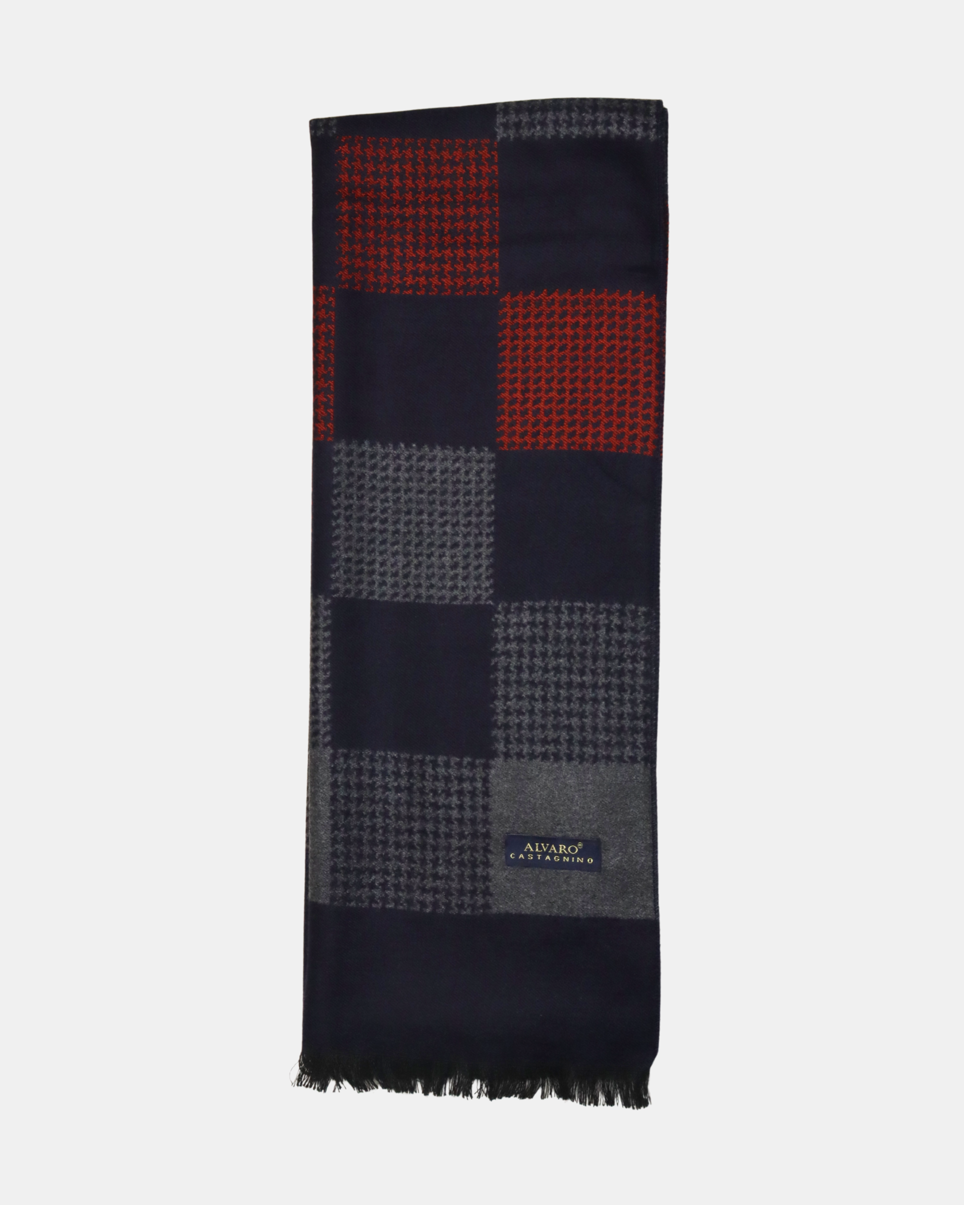 Navy Blue & Grey Self-Design Houndstooth Checked Muffler