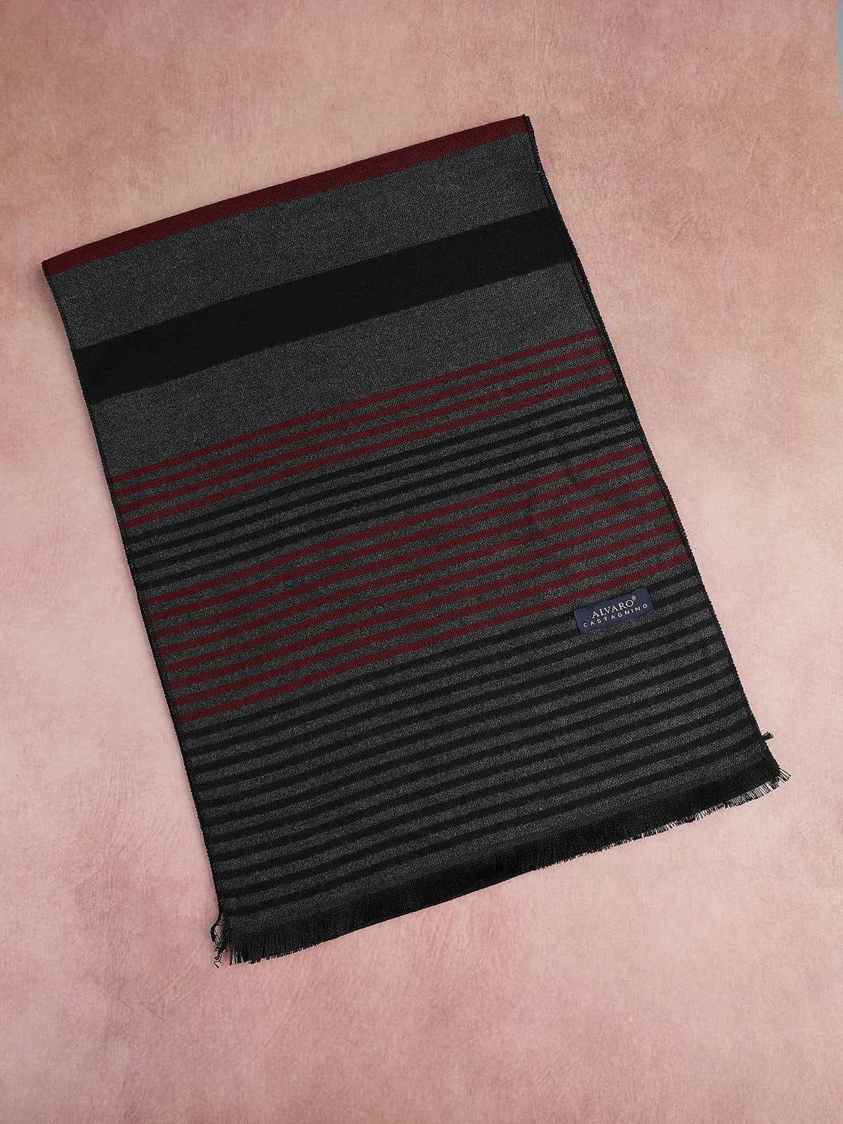 Charcoal Gray & Burgundy Multi-Stripe Winter Muffler