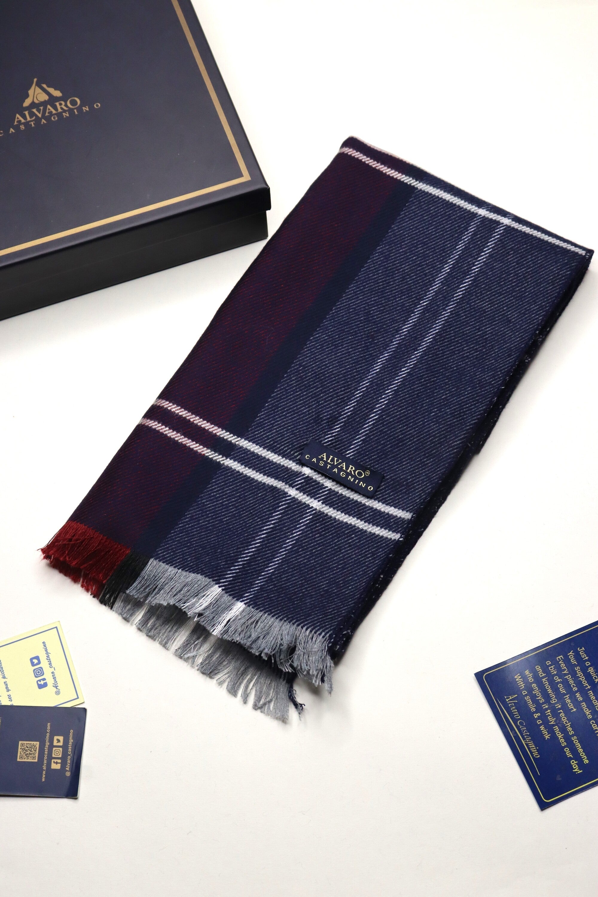 Navy Blue & Maroon Checked Muffler