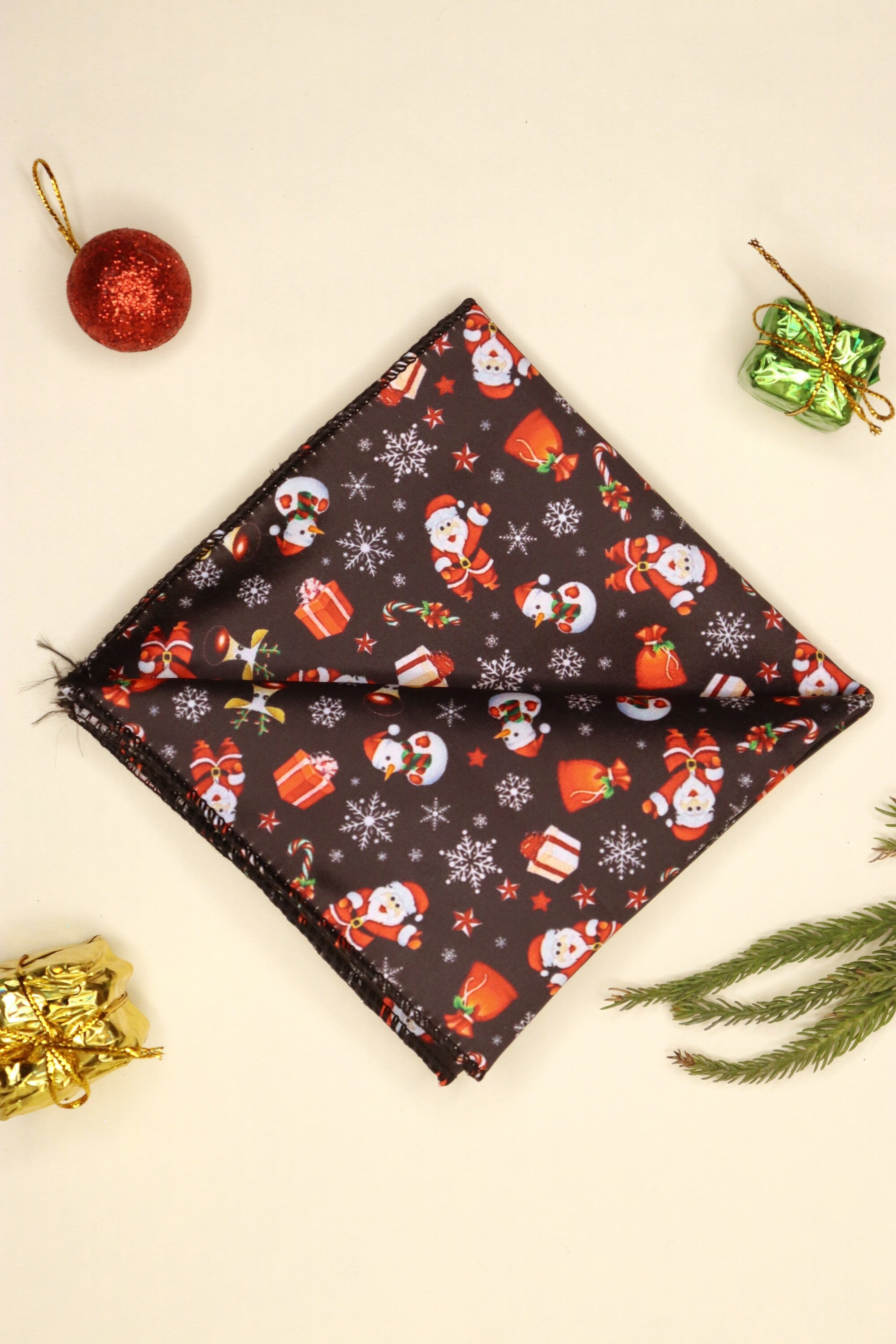 Santa Deep Black & Maroon Pocket Square
