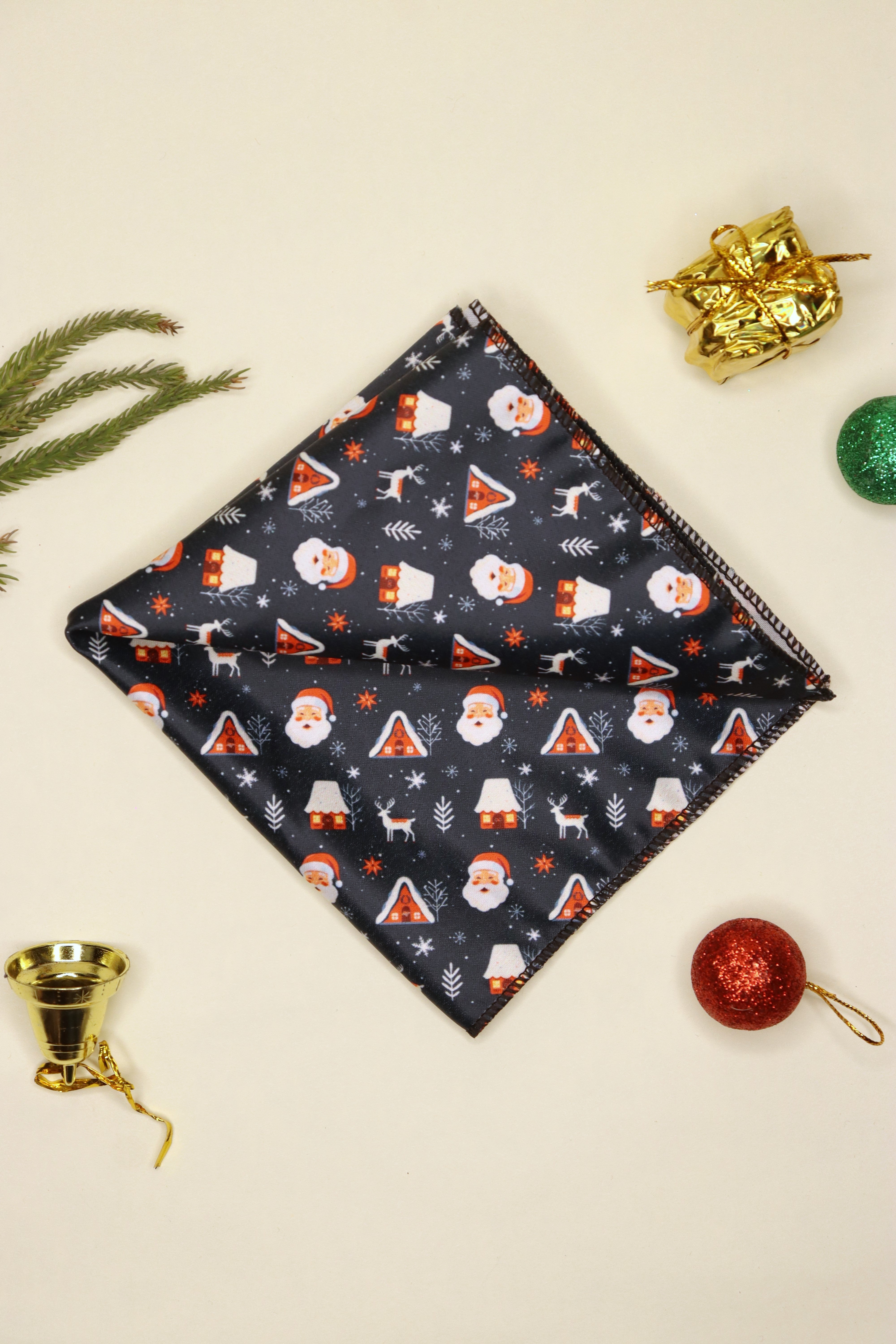 Santa Dark Blue Pocket Square