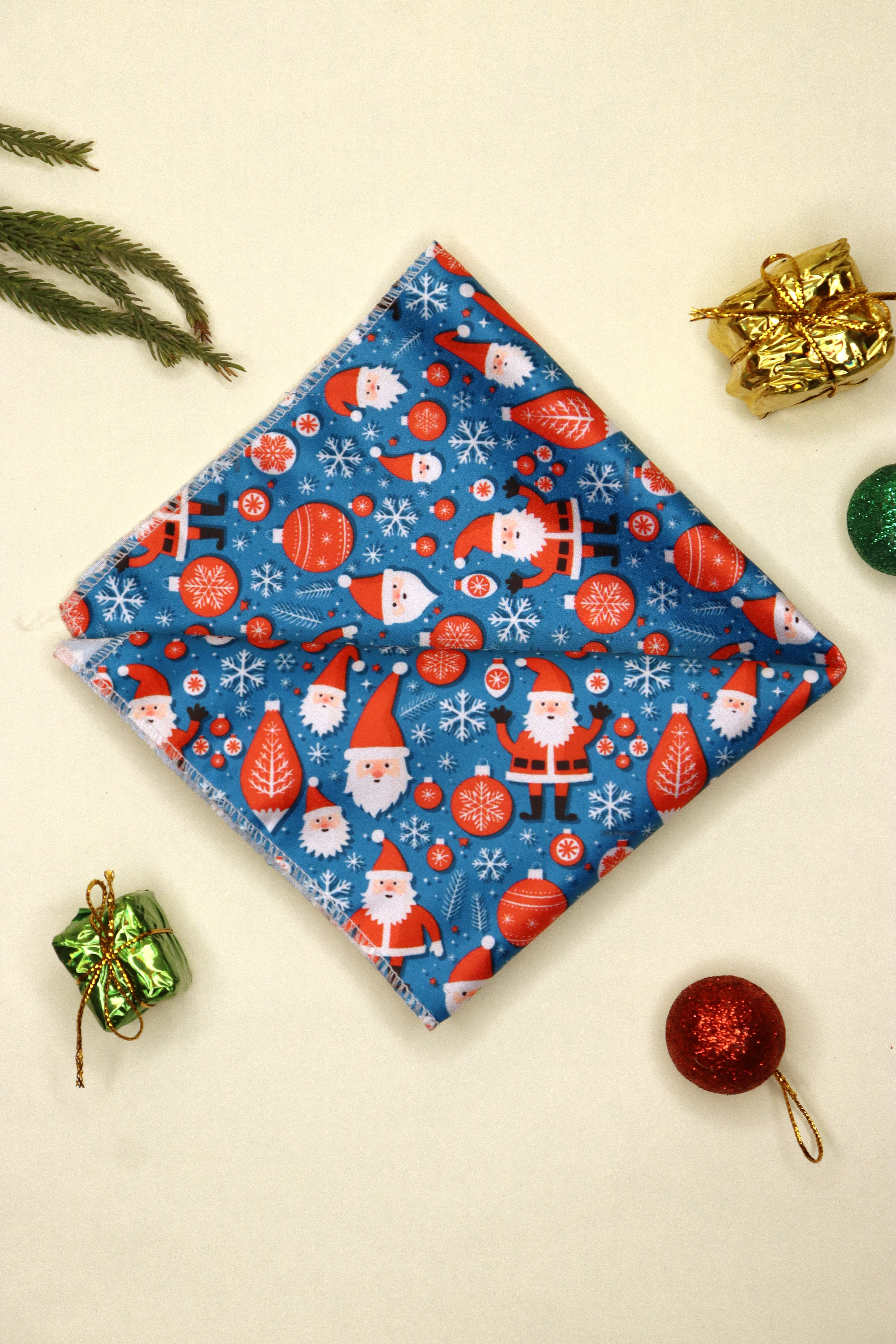 Santa Snowflake Blue Pocket Square