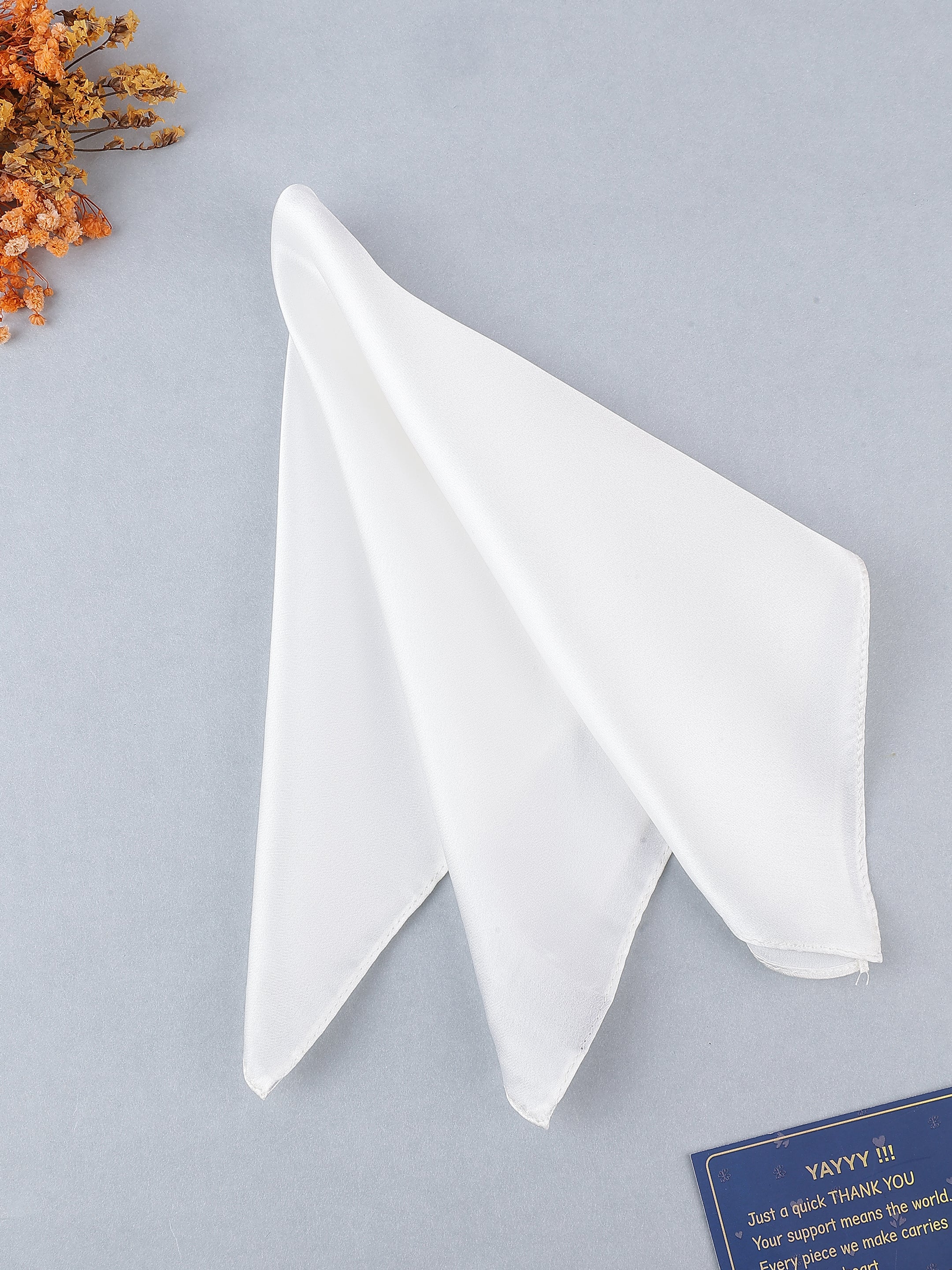 White Solid Silk Pocket Square
