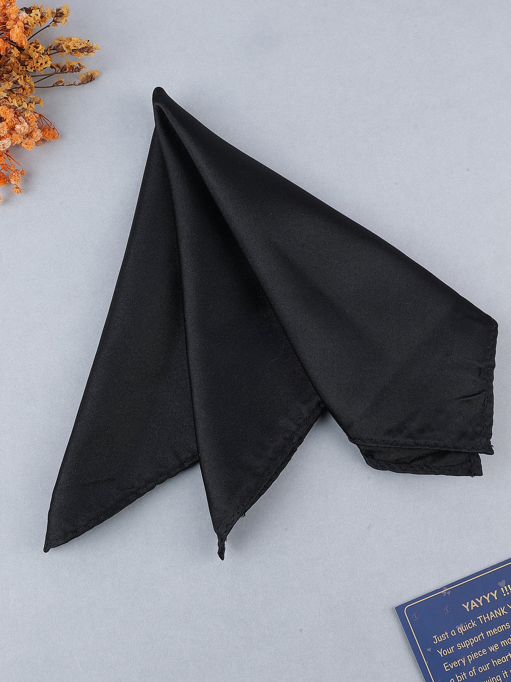 Black Solid Silk Pocket Square