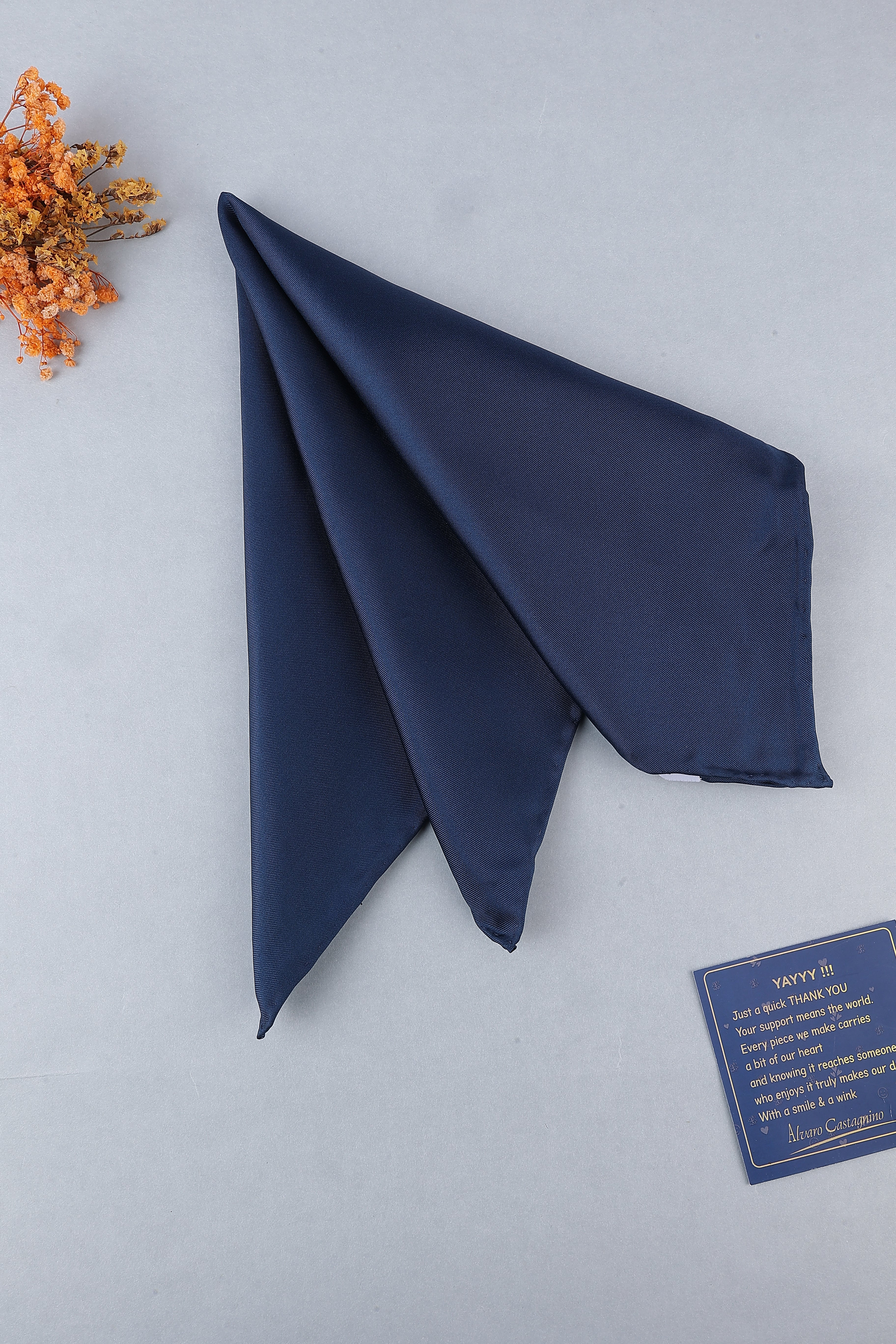 Navy Solid Silk Pocket Square