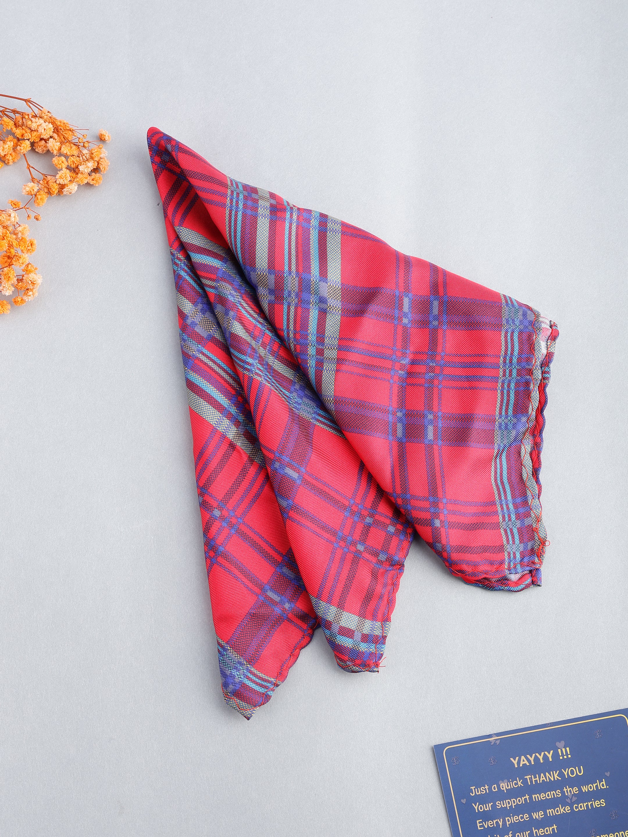 Vibrant Red Silk Plaid Pocket Square