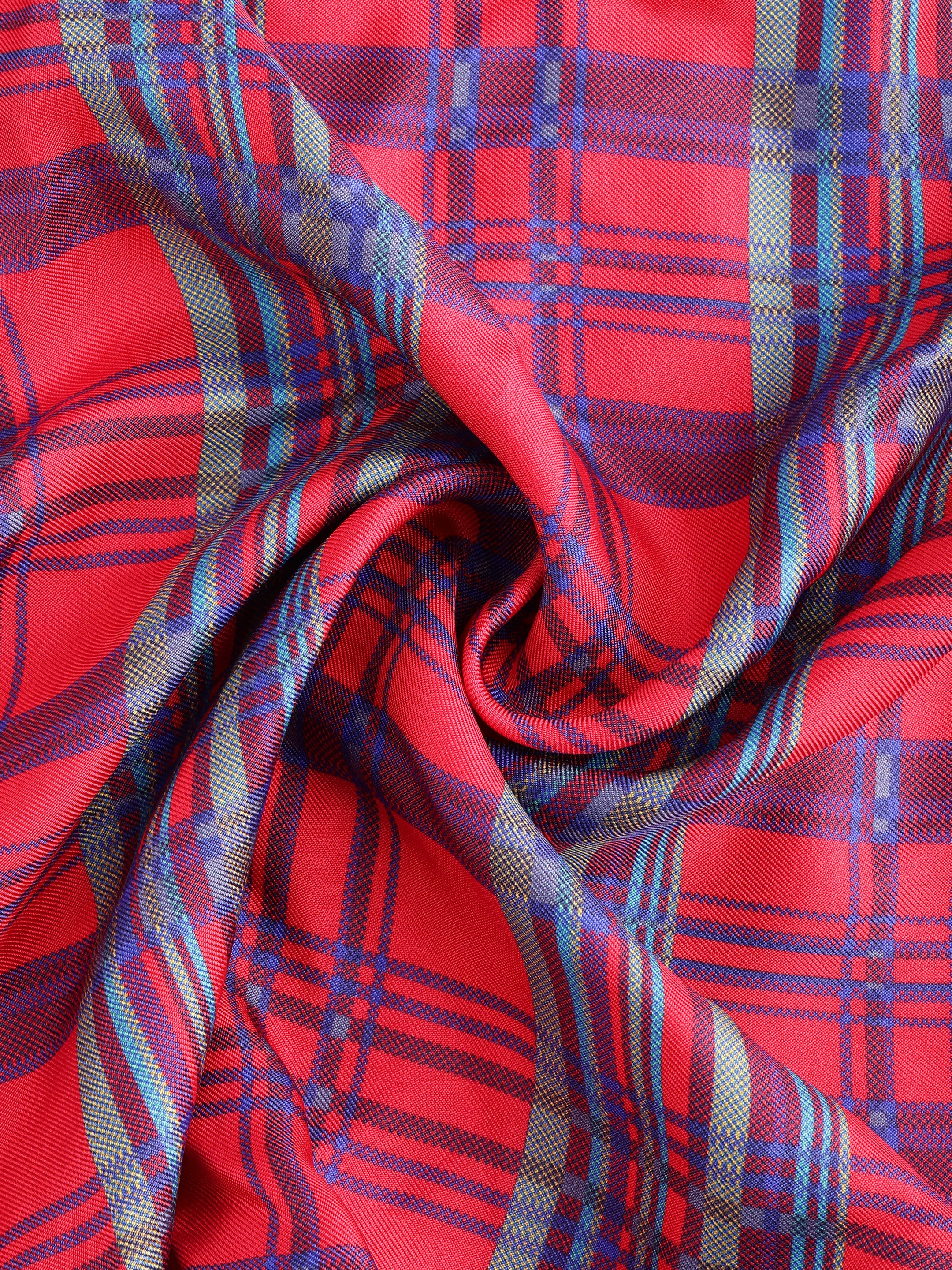 Vibrant Red Silk Plaid Pocket Square