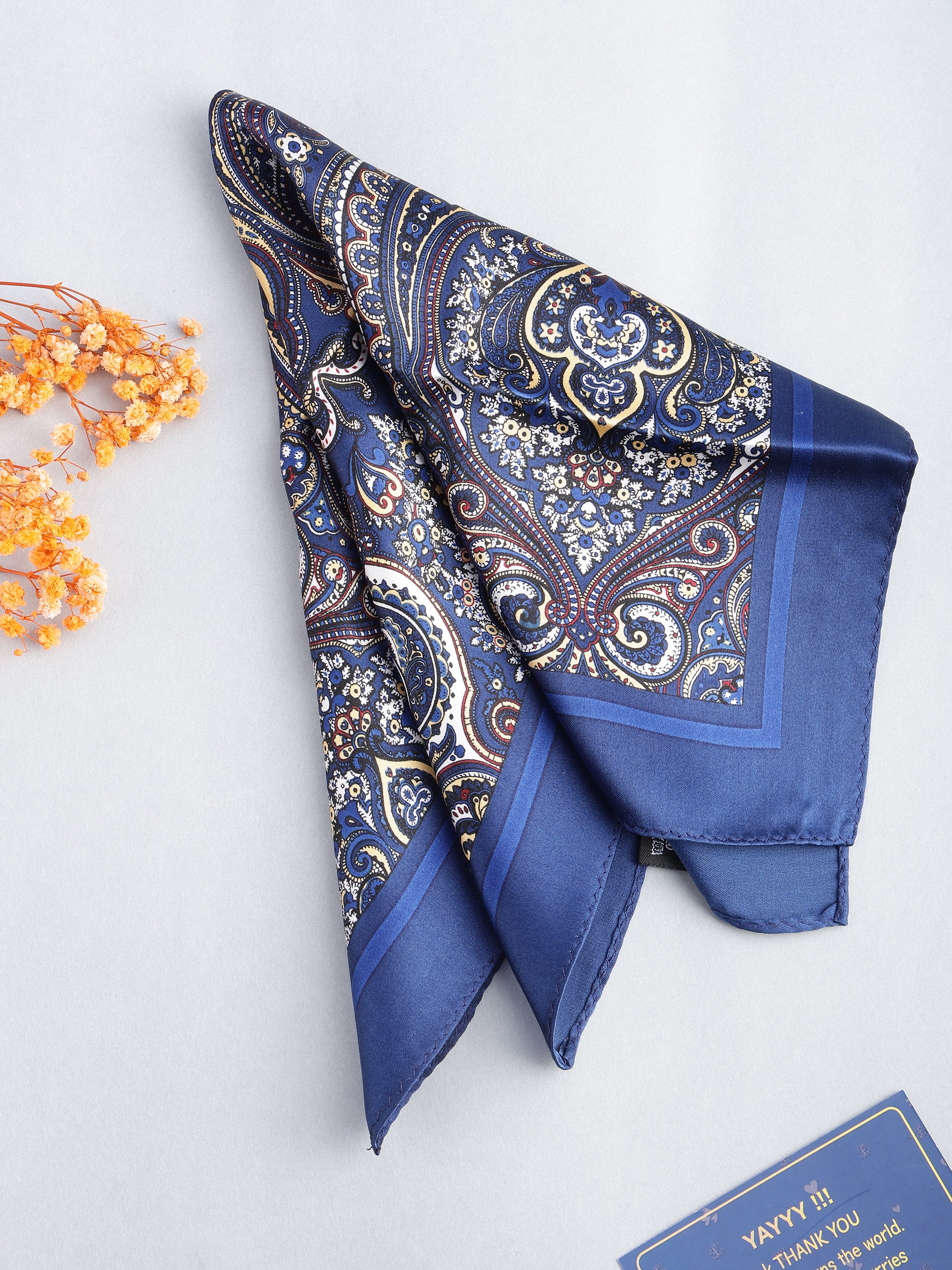 Regal Navy Silk Paisley Pocket Square
