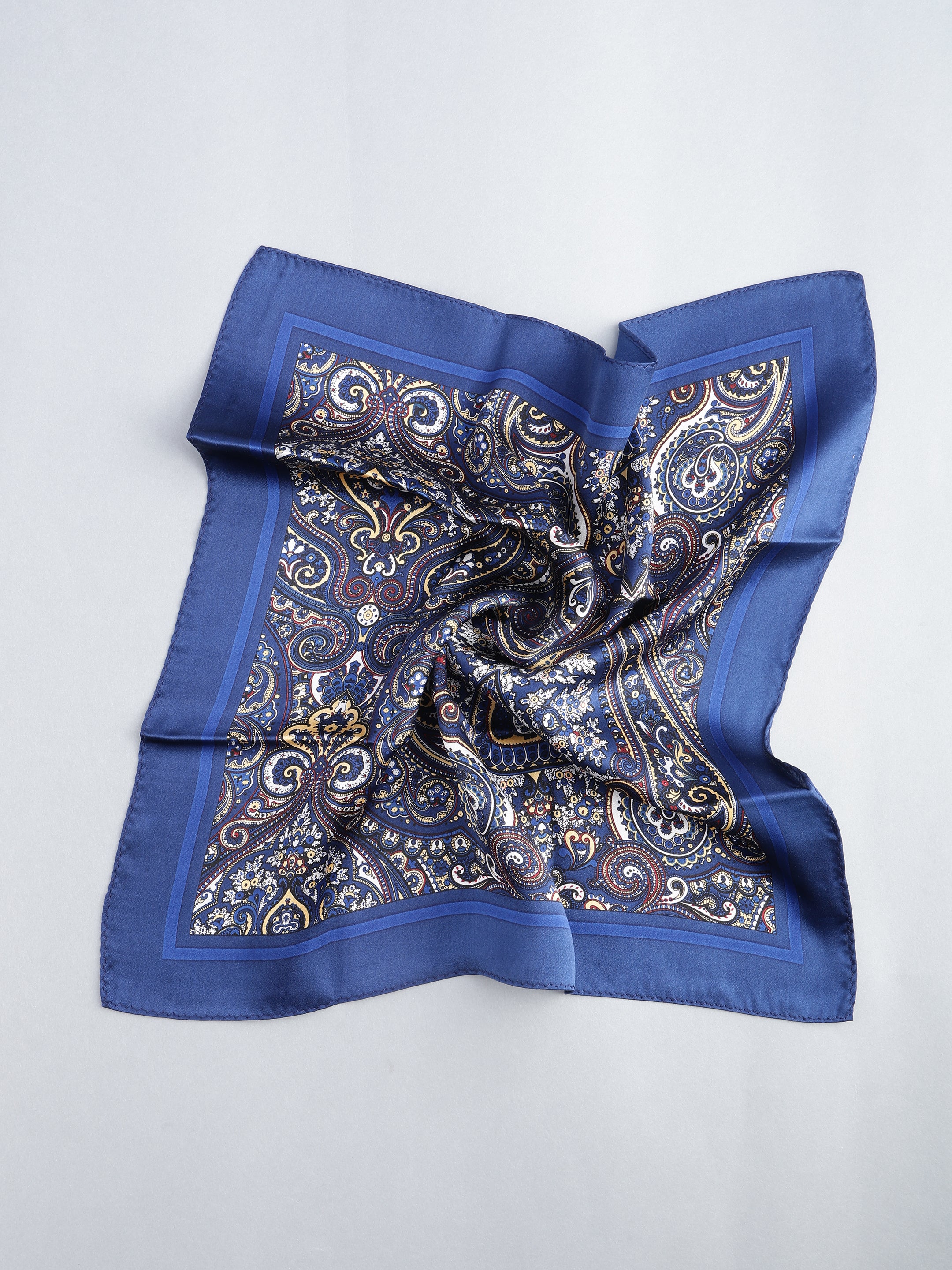 Regal Navy Silk Paisley Pocket Square