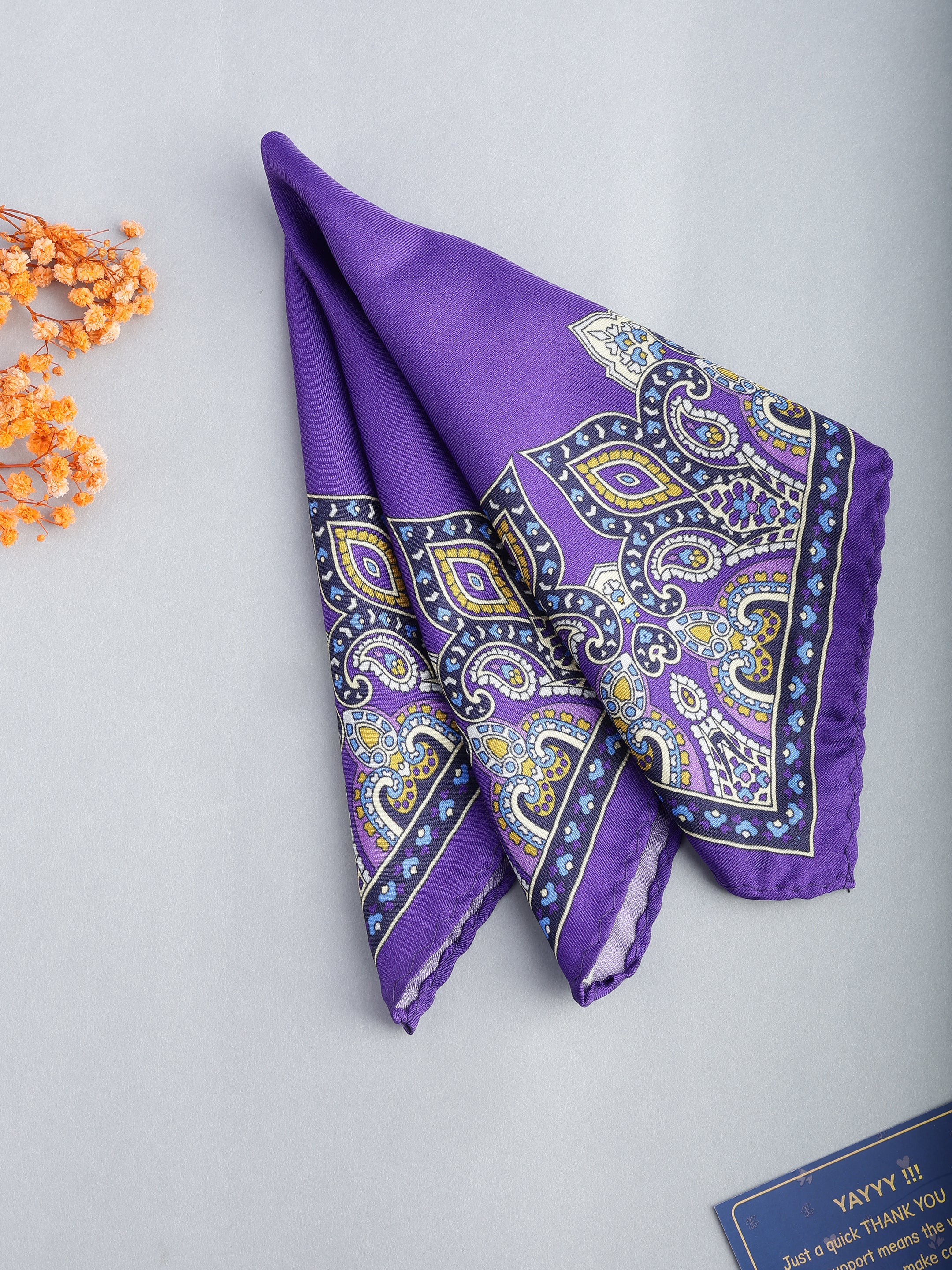 Purple Paisley Border Silk Pocket Square